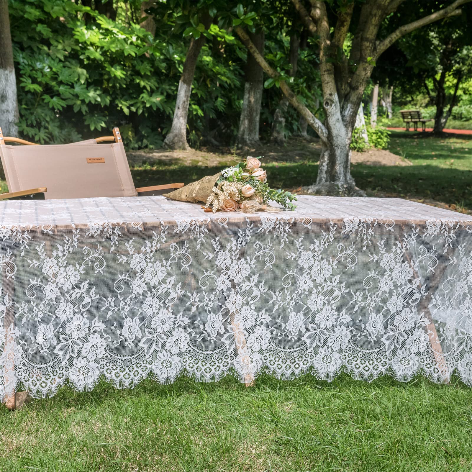 Vintage White Rectangle Lace Tablecloth 60x120 Inch - Elegant Eyelash Fabric Table Runner for Kitchen, Dining, Wedding Reception, Tea Party & Home Decor | Perfect for Picnic Tables, Baby Showers & Bridal Decorations