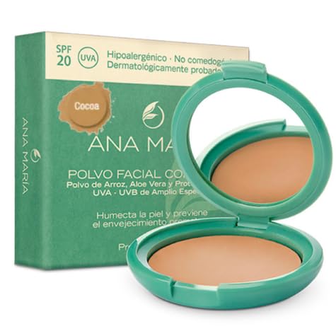 Ana Maria Makeup Cosmetics | Rice & Aloe Vera Compact Face Powder with SPF 20 UVA Protection | Pressed Powder Makeup 0.5oz/14g (Cocoa 27) - Natural Matte Finish for Daily Sun Protection & Oil Control