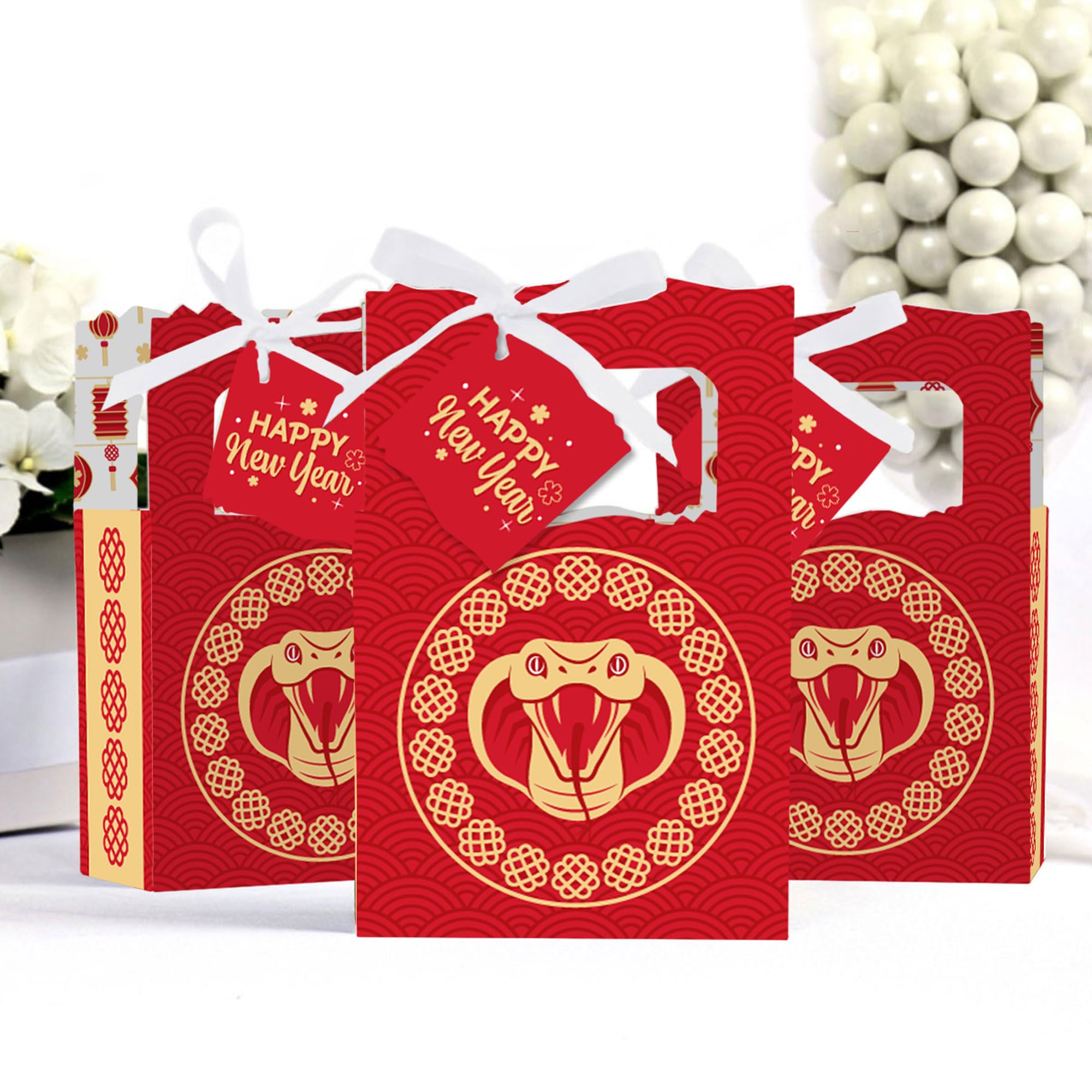 2025 Year of the Snake Chinese New Year Favor Boxes - Set of 12 Lunar New Year Party Supplies for Festive Celebrations, Home Decor & Gift Giving