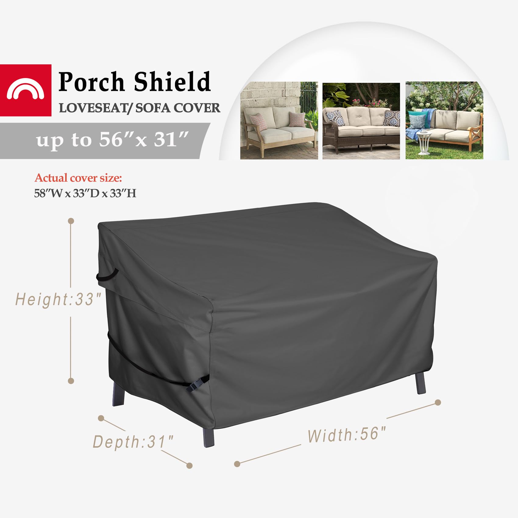 Waterproof Outdoor Bench Sofa Cover for 2 Seater Loveseat - 56W x 31D x 33H Inch Black Patio Furniture Protector - Perfect for Rain, Snow, Sun Protection on Porch, Deck or Garden