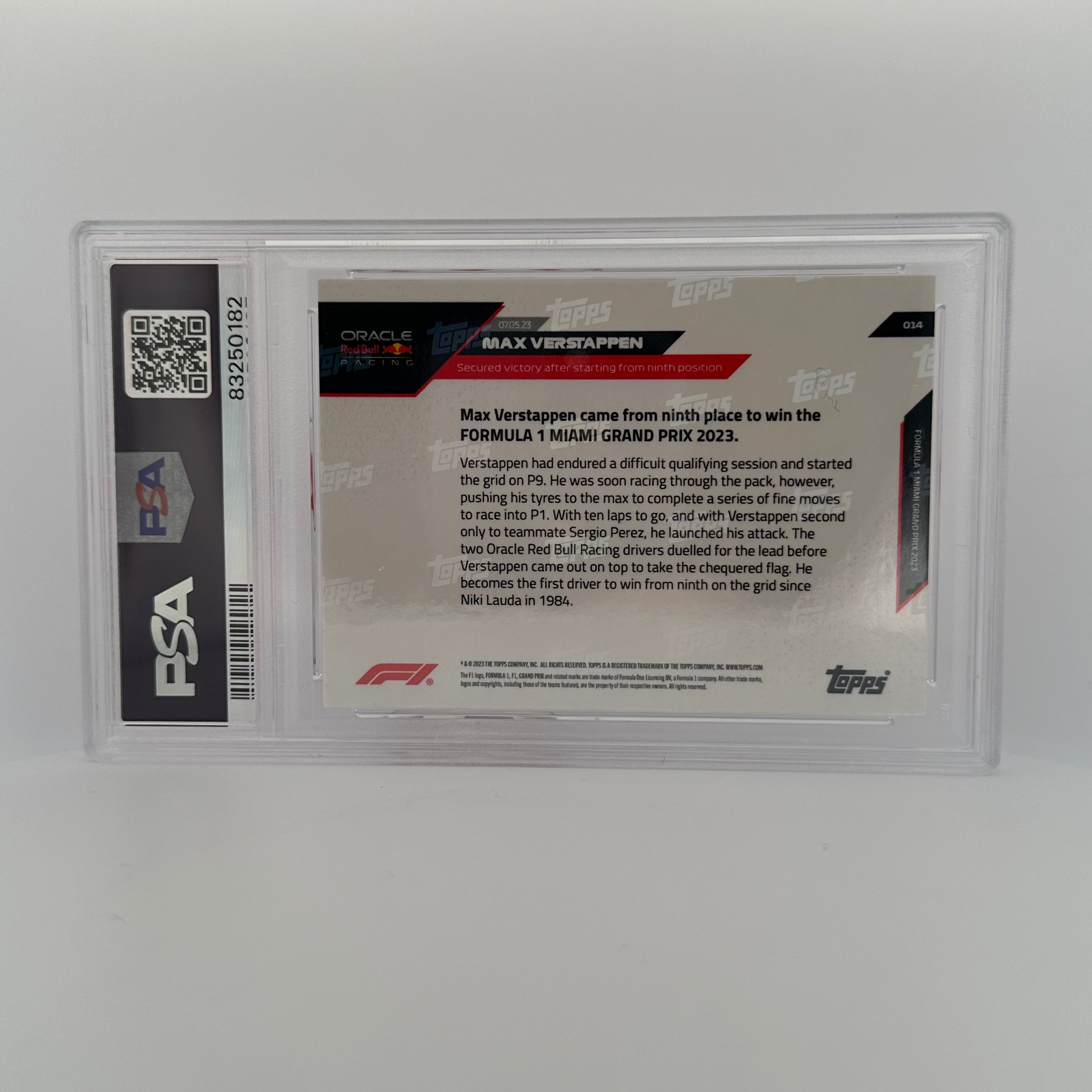 PSA 9 Graded Max Verstappen #14 Red Bull Racing F1 Trading Card - Perfect for Collectors, Sports Memorabilia & Formula 1 Fans