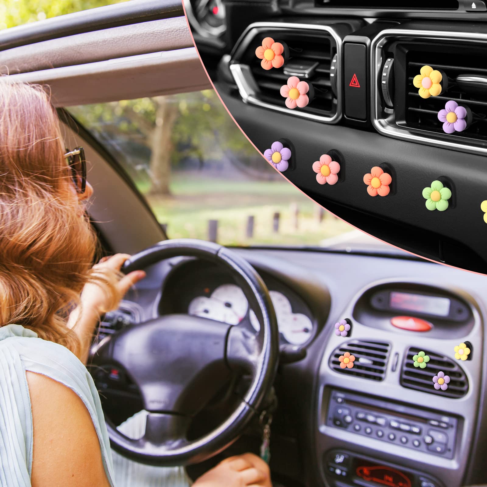 12 Pcs Daisy Flower Car Air Vent Clips - Cute Floral Air Freshener & Vent Decor for Women - Perfect for Car Interior Decoration & Aromatherapy While Driving