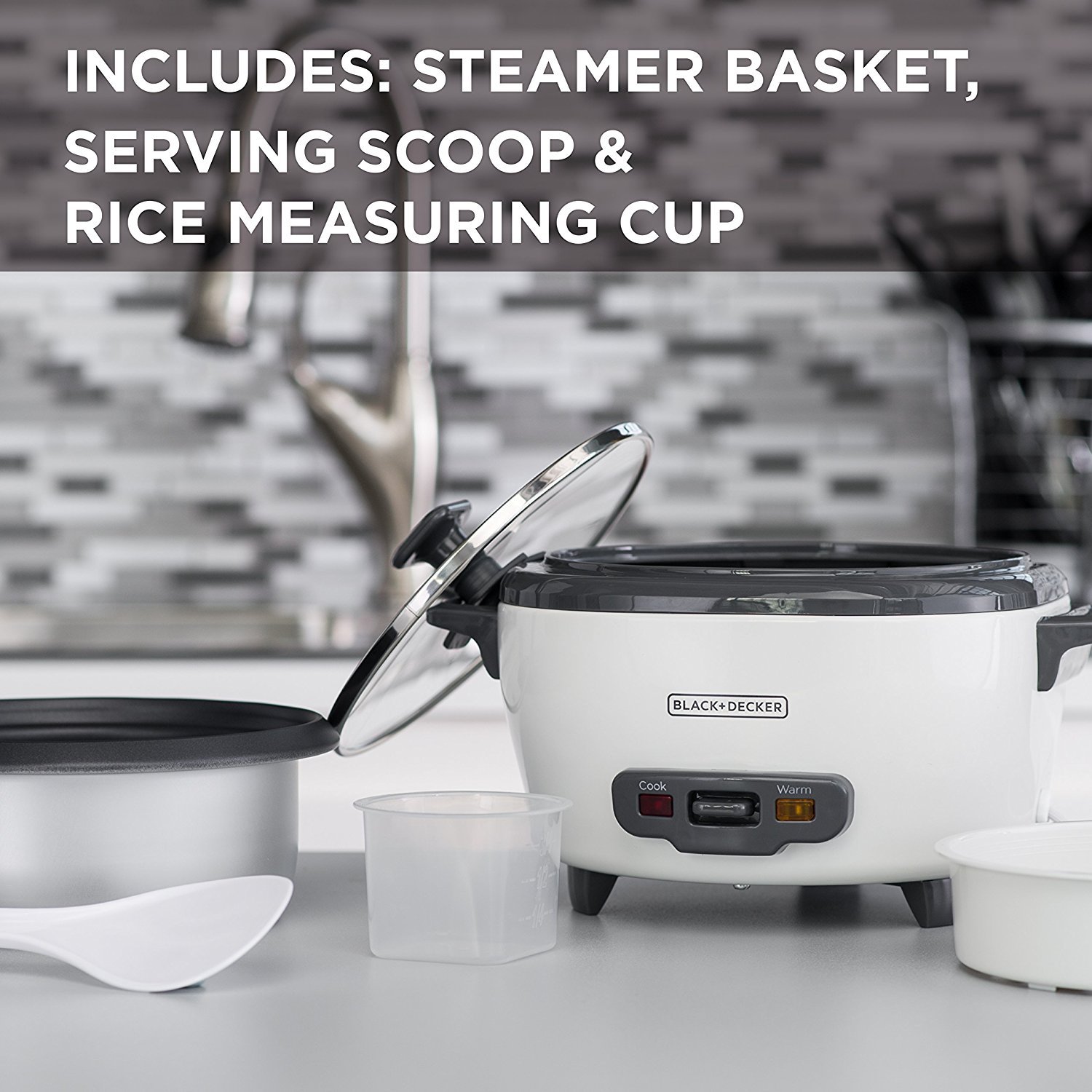 BLACK+DECKER 2-in-1 Rice Cooker and Food Steamer - 6 Cup Capacity Electric Rice Cooker with Automatic Keep Warm, Nonstick Inner Pot & Steaming Basket - Perfect for Cooking Rice, Vegetables, and Healthy Meals - Ideal for Small Kitchens, Dorms, and Family Use