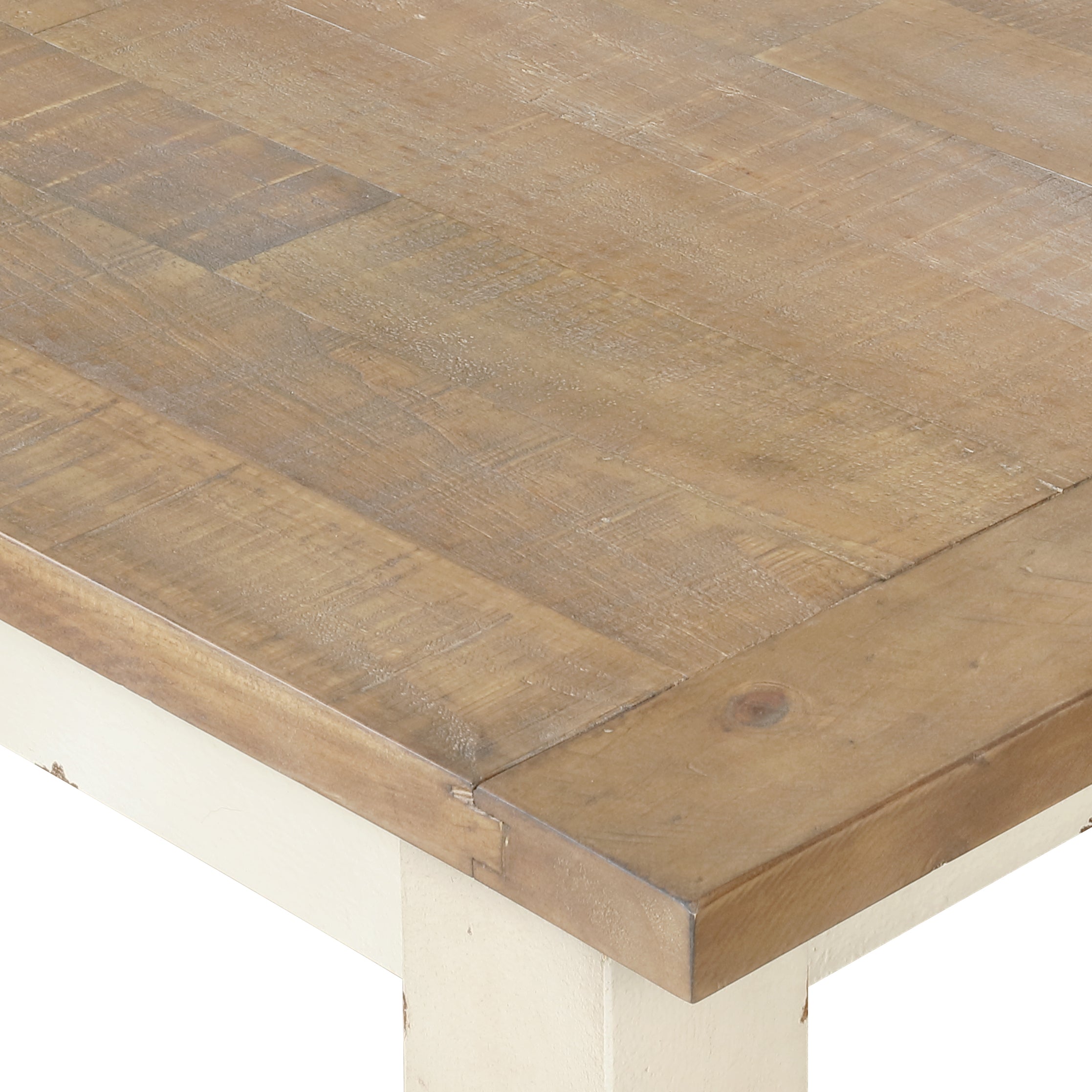Roundhill Furniture Prato Two-Tone Wood Dining Bench - Antique White & Distressed Oak Finish - Perfect for Kitchen, Dining Room, and Farmhouse Style Decor