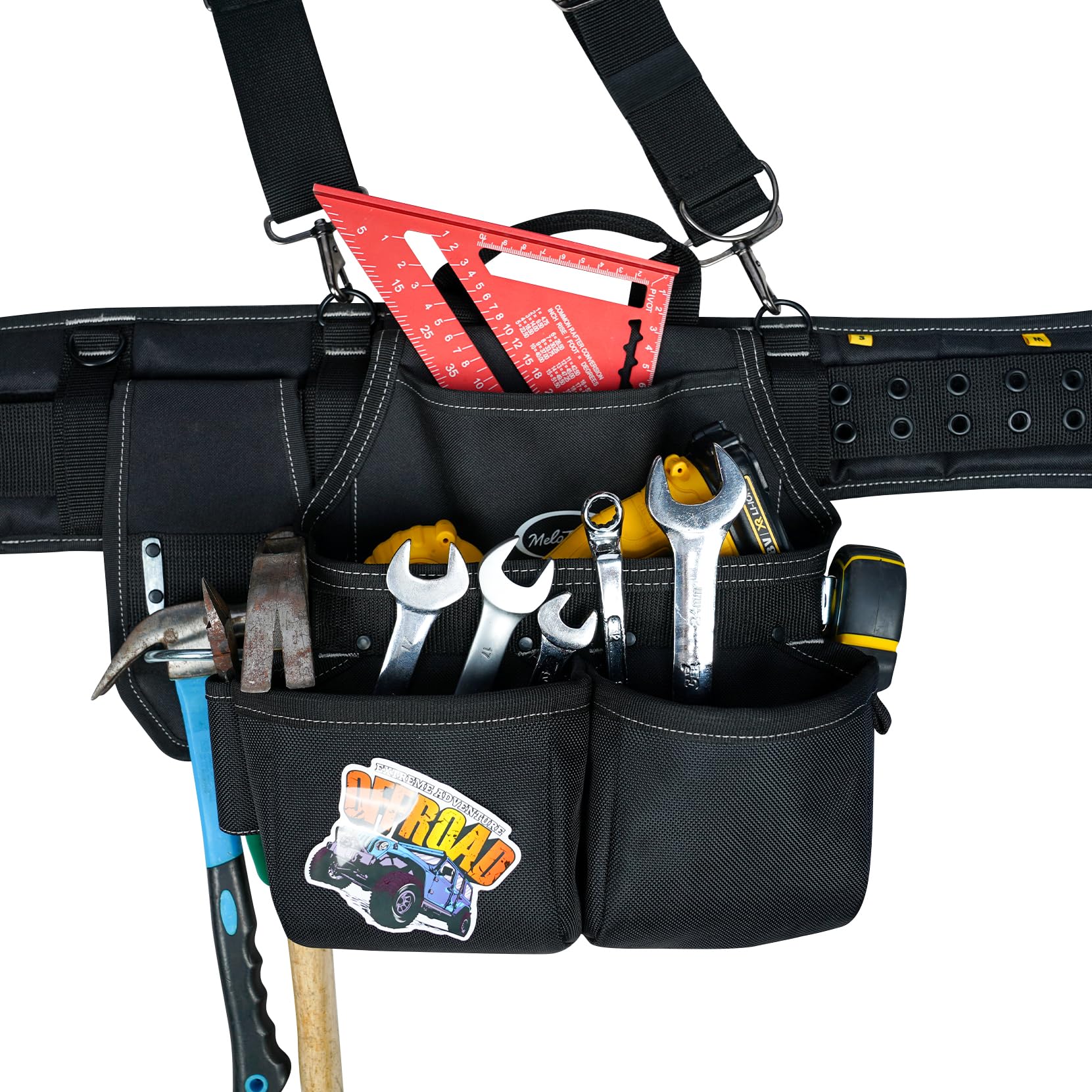 MELOTOUGH Heavy Duty Tool Belt with Suspenders - Durable Construction Tool Pouch for Electricians, Roofers, Contractors & Carpenters - Perfect for Framing, Roofing & DIY Projects