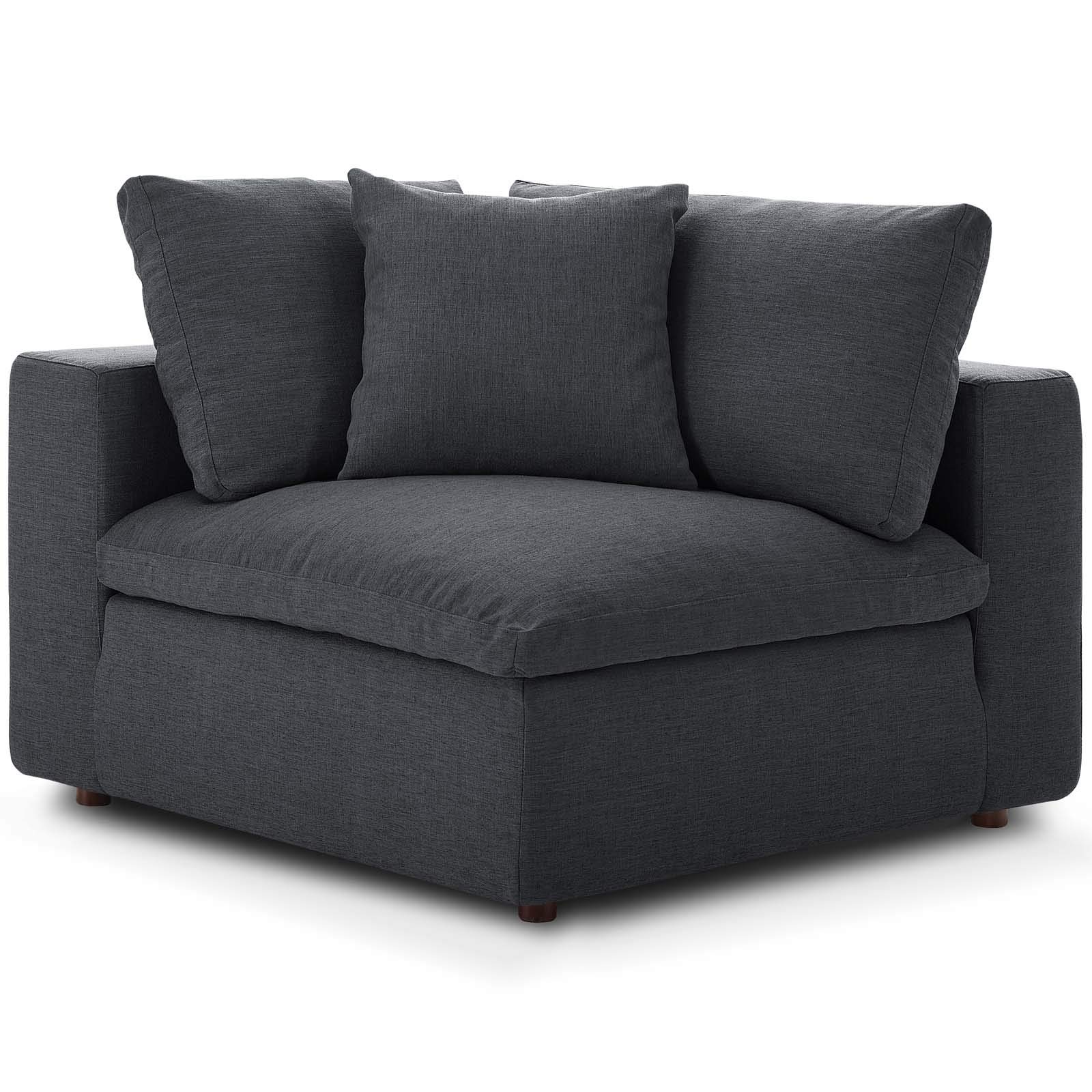 Modway Commix Down-Filled Overstuffed Upholstered Sectional Sofa Corner Chair in Gray - Modern Living Room Furniture for Small Spaces, Apartment & Home Theater Seating