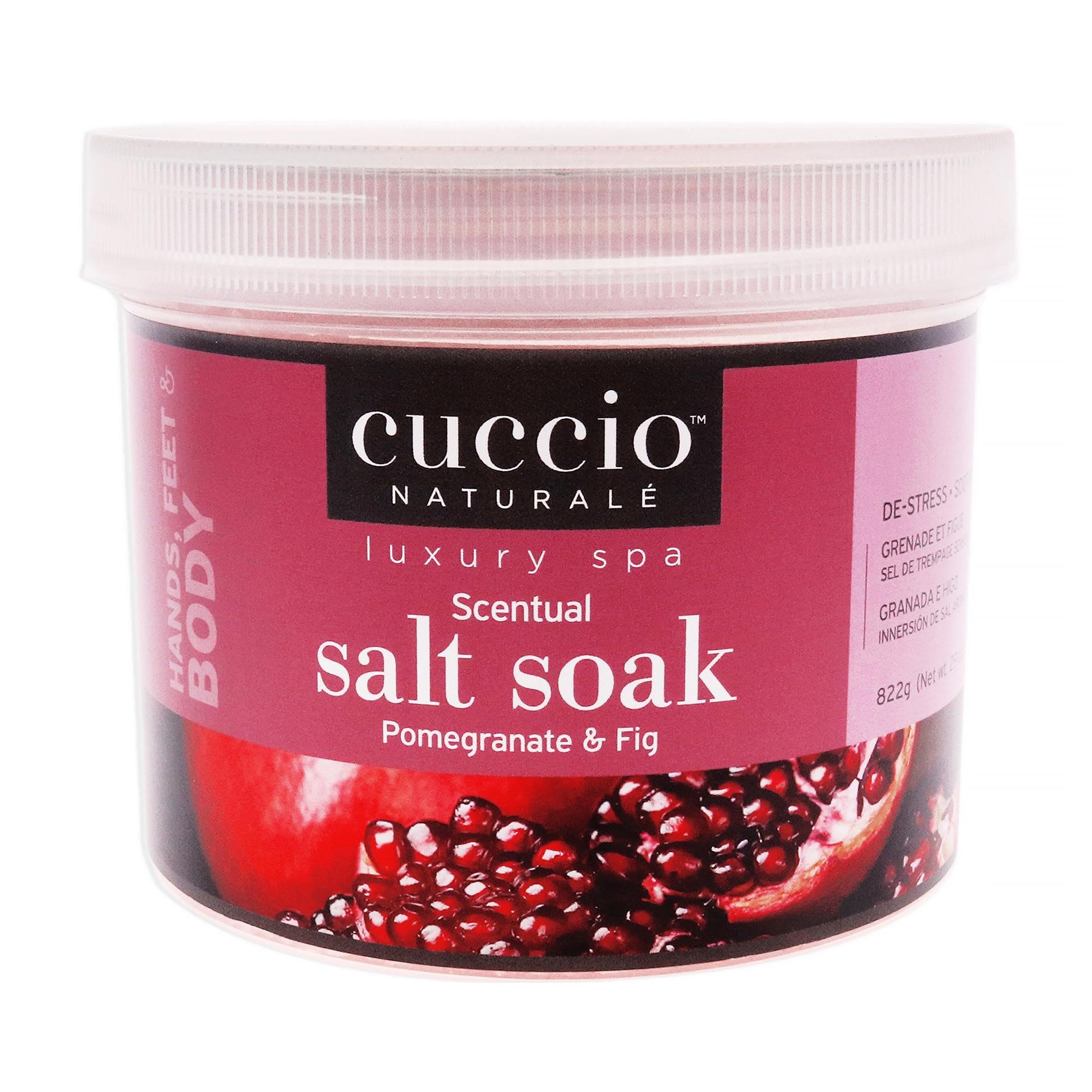 Cuccio Naturale Scentual Salt Soak - Invigorating Pomegranate & Fig Foot Soak with Epsom Salt - 29oz Spa Quality Pedicure Treatment for Relaxation, Softens Skin & Soothes Tired Feet - Perfect for Home Spa Day & Self Care Routine