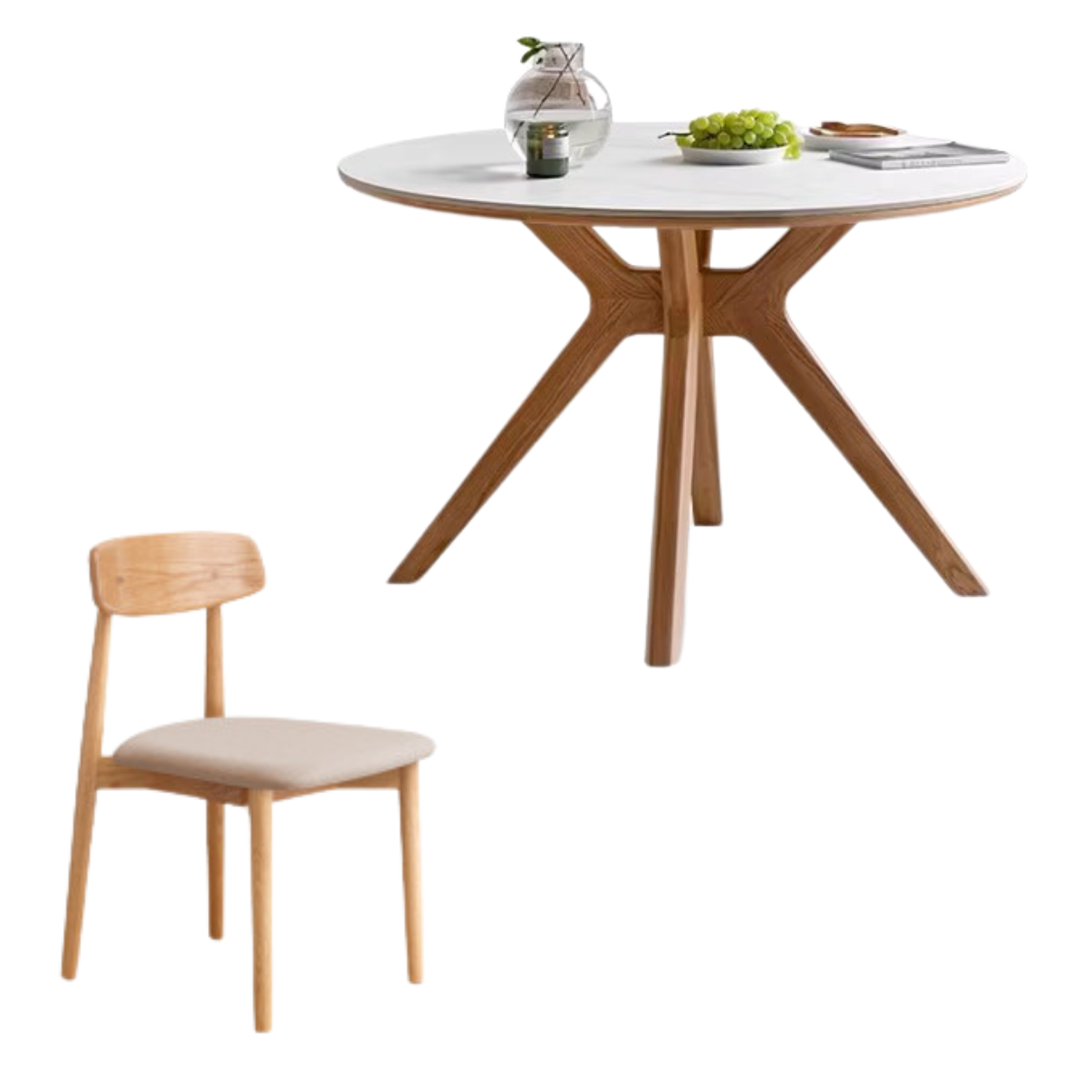 Solid Oak Wood Round Dining Table - 42 Inch Farmhouse Kitchen Table for 6 - Perfect for Family Gatherings & Dinner Parties