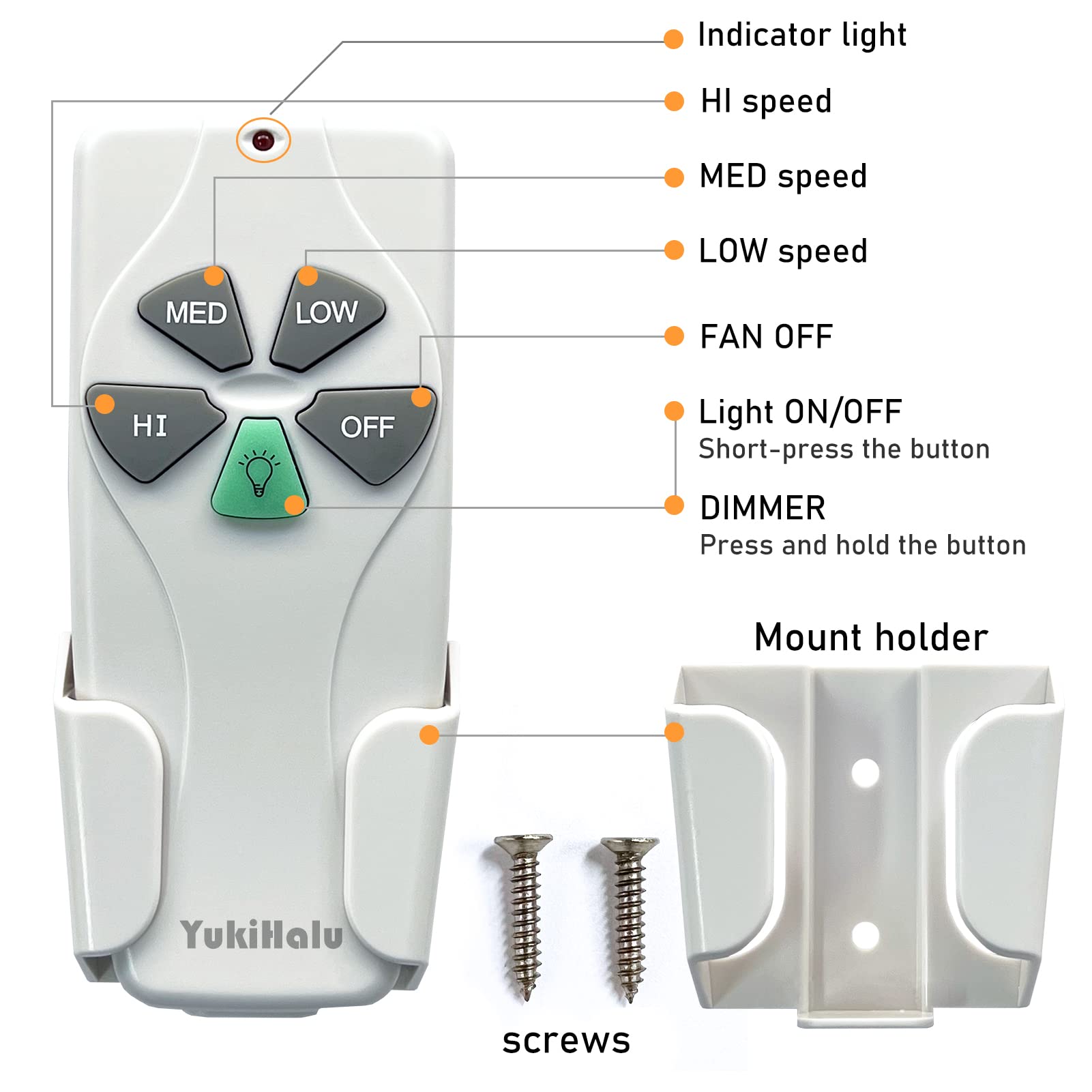 Universal Ceiling Fan Remote Kit - 3 Speeds & Dimmer, UL Listed for Home & Office