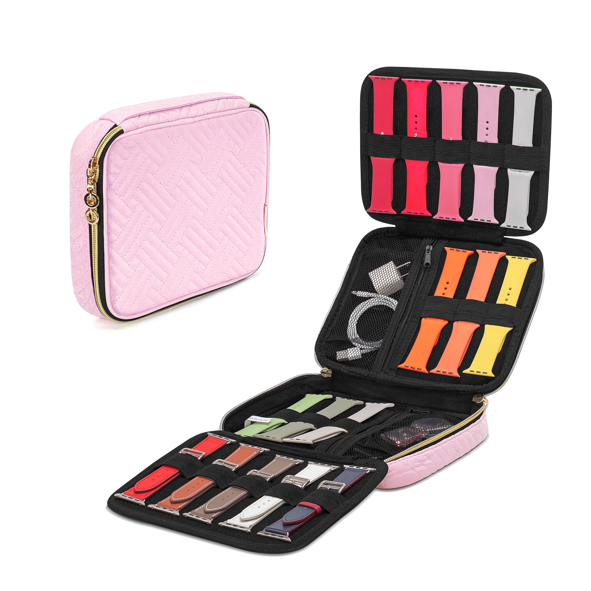 Teamoy 26-Slot Watch Band Storage Case - Travel Organizer for Apple Watch Straps & Accessories (Pink) | Perfect for Travel, Home Organization & Watch Collection Display