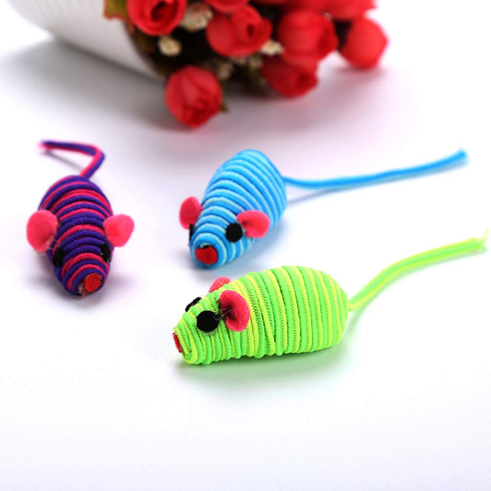 TEHAUX 6PCS Elastic Rope Cat Toy Mice - Interactive Teaser & Chew Toys for Small, Medium & Large Cats (Random Colors) - Perfect for Playtime, Exercise & Dental Health