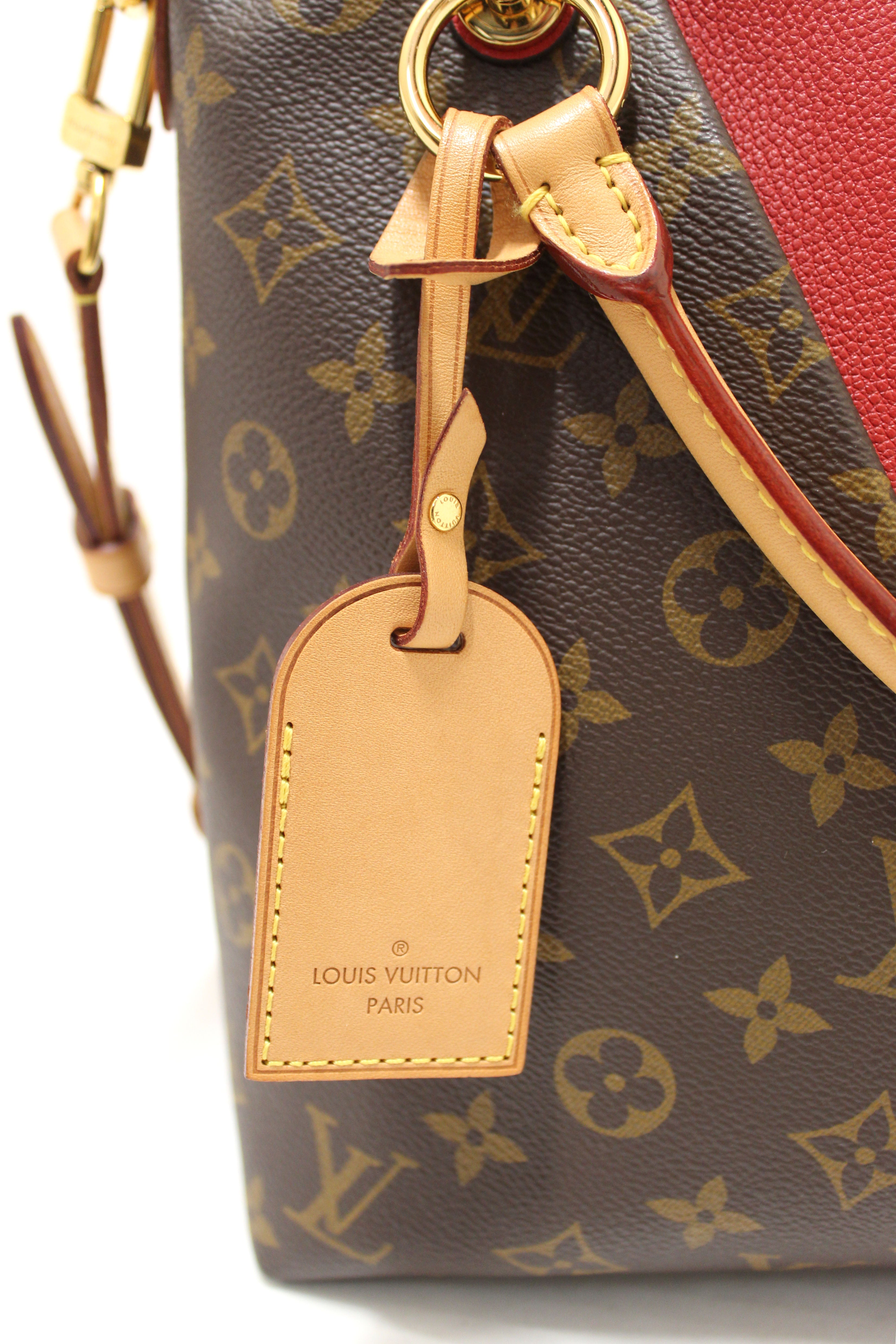 Authentic Louis Vuitton Monogram Canvas Tote Bag with Red Leather Trim - Luxury Designer Handbag for Women, Perfect for Work, Travel & Everyday Use