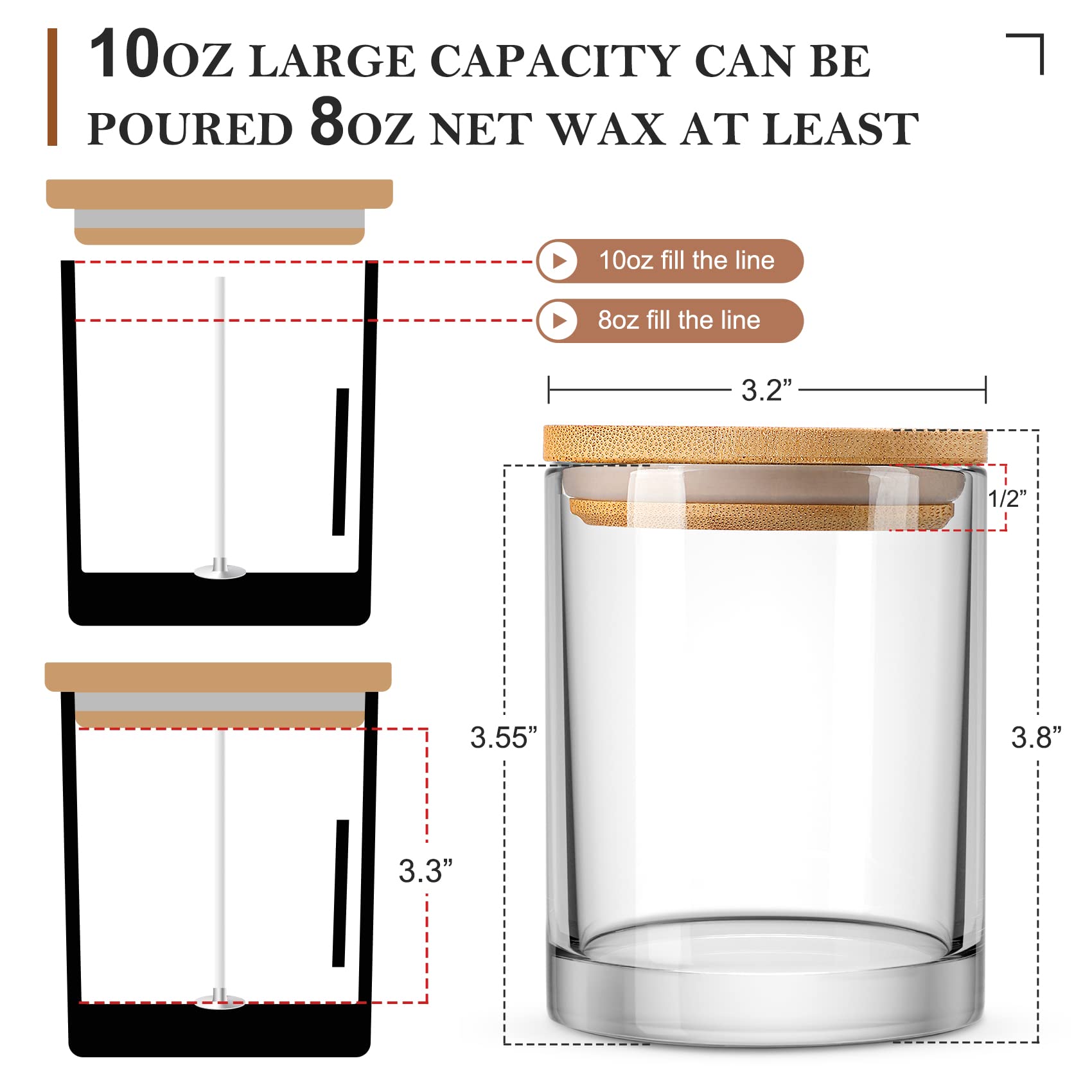 VITEVER 16 Pack 10oz Thick Glass Candle Jars with Bamboo Lids & Wick Kit - Bulk Empty Clear Containers for DIY Candle Making, Spices, Bath Salts - Perfect for Home Decor, Wedding Favors, Gifts & Aromatherapy