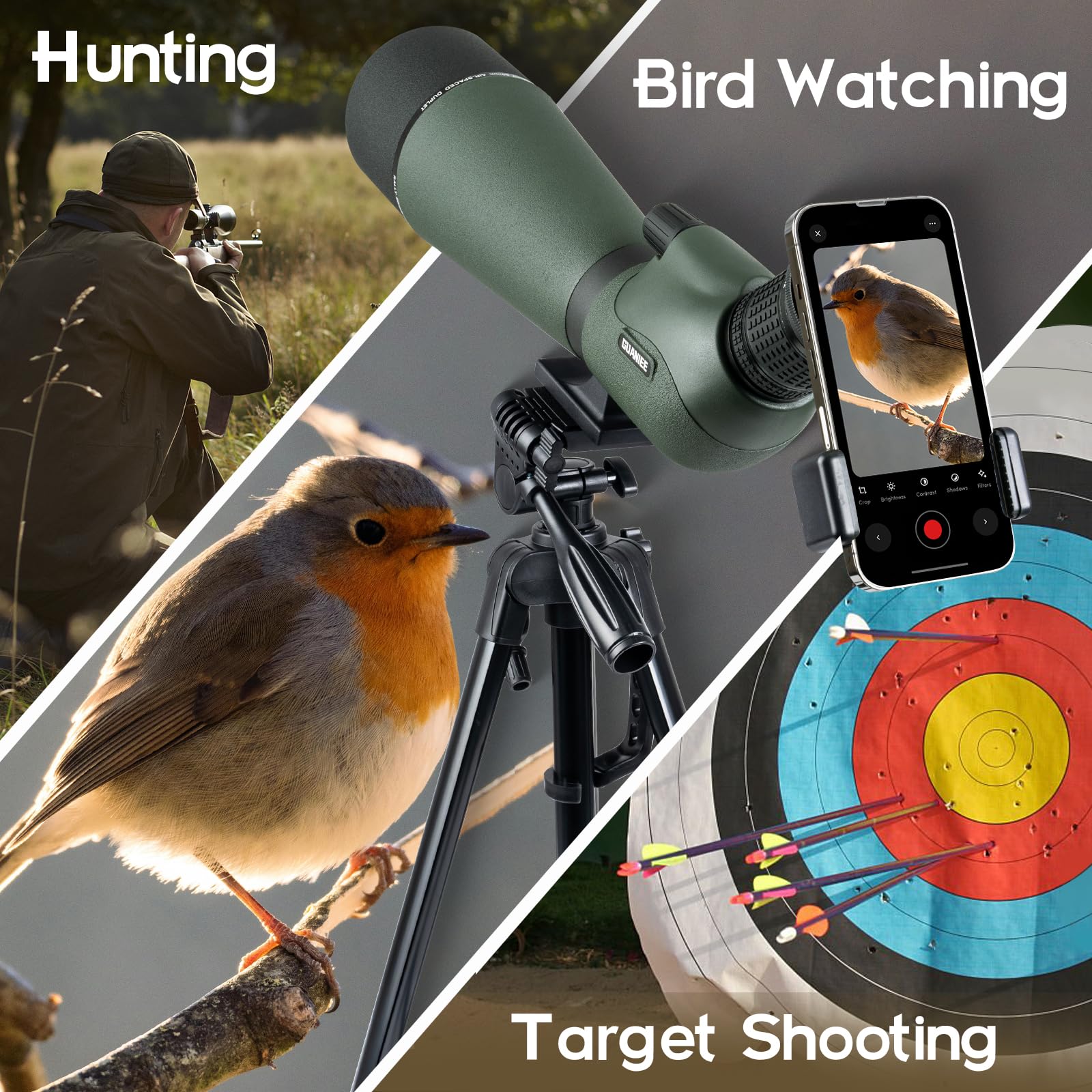 25-75x80 High Power Spotting Scope for Target Shooting & Hunting - Upgraded Tripod, Carrying Bag & Phone Adapter - Perfect for Bird Watching, Wildlife Viewing, Outdoor Adventures & Range Observation (Grey)
