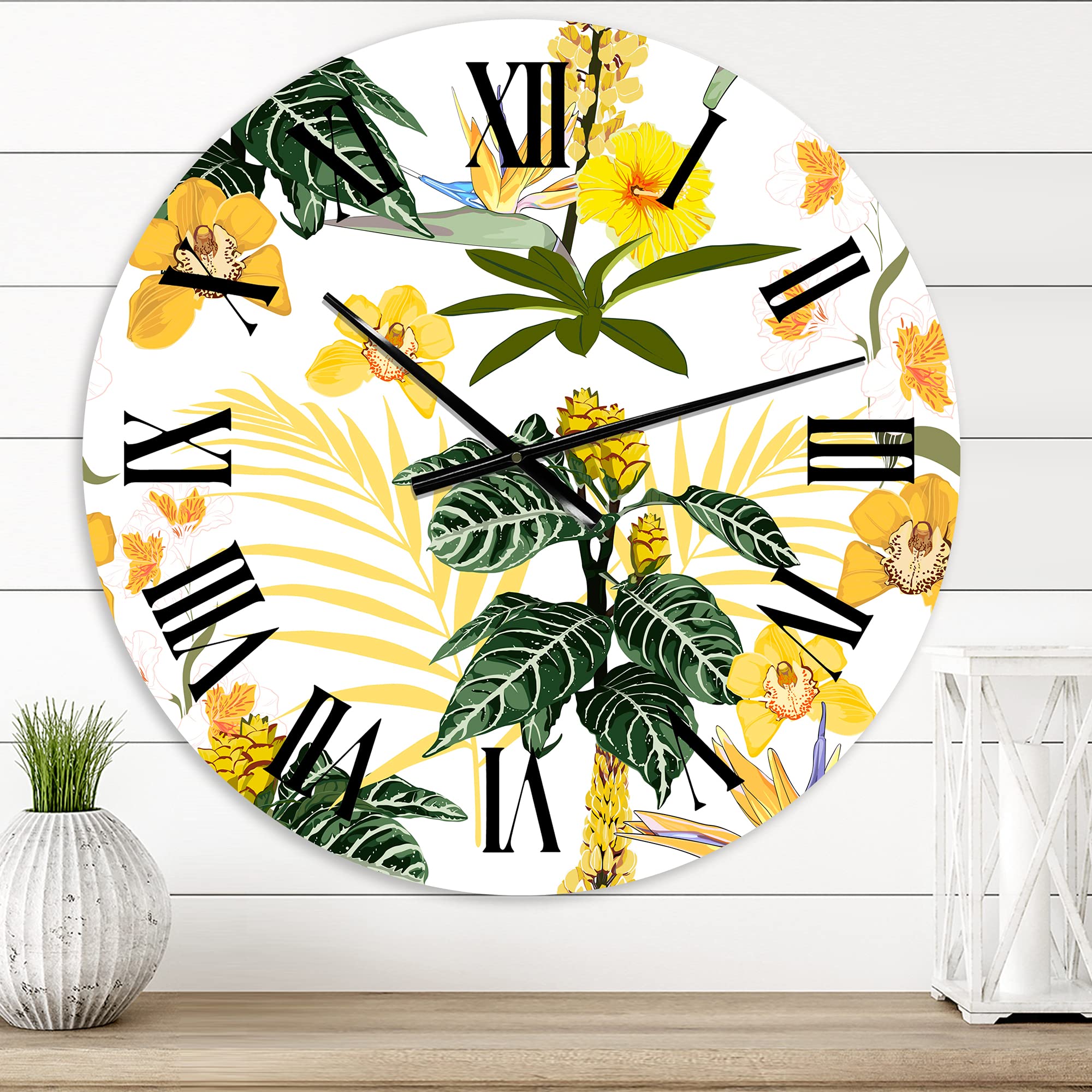 DesignQ Modern Floral Wall Clock - Large Botanical Wall Art for Living Room, Bedroom & Office Decor - Perfect for Home, Office & Gift Giving