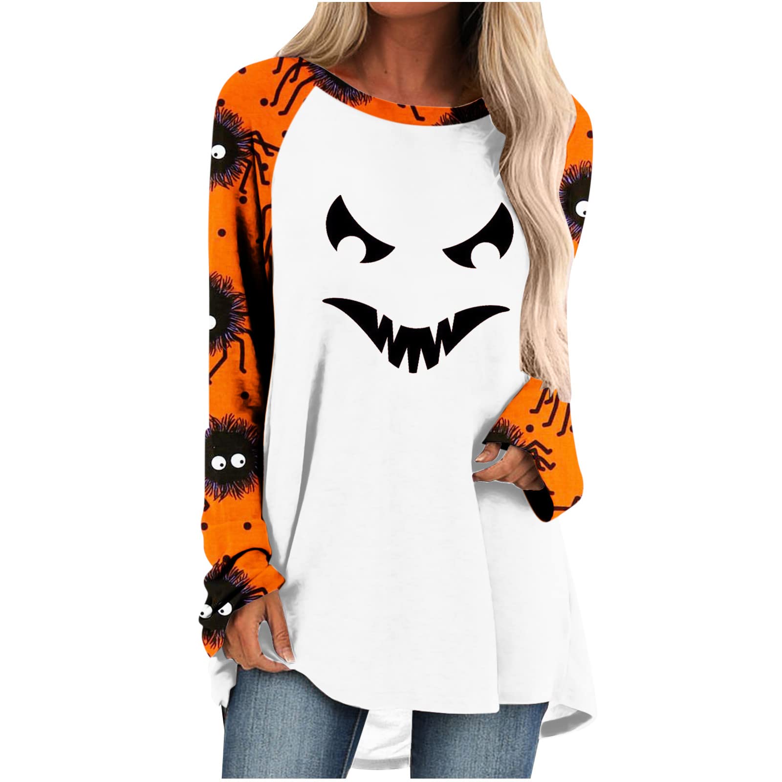 Halloween T-Shirts for Women - Loose Fit Graphic Long Sleeve Shirts | Trendy Casual Winter Tops | Perfect for Halloween Parties, Costume Outfits & Everyday Wear