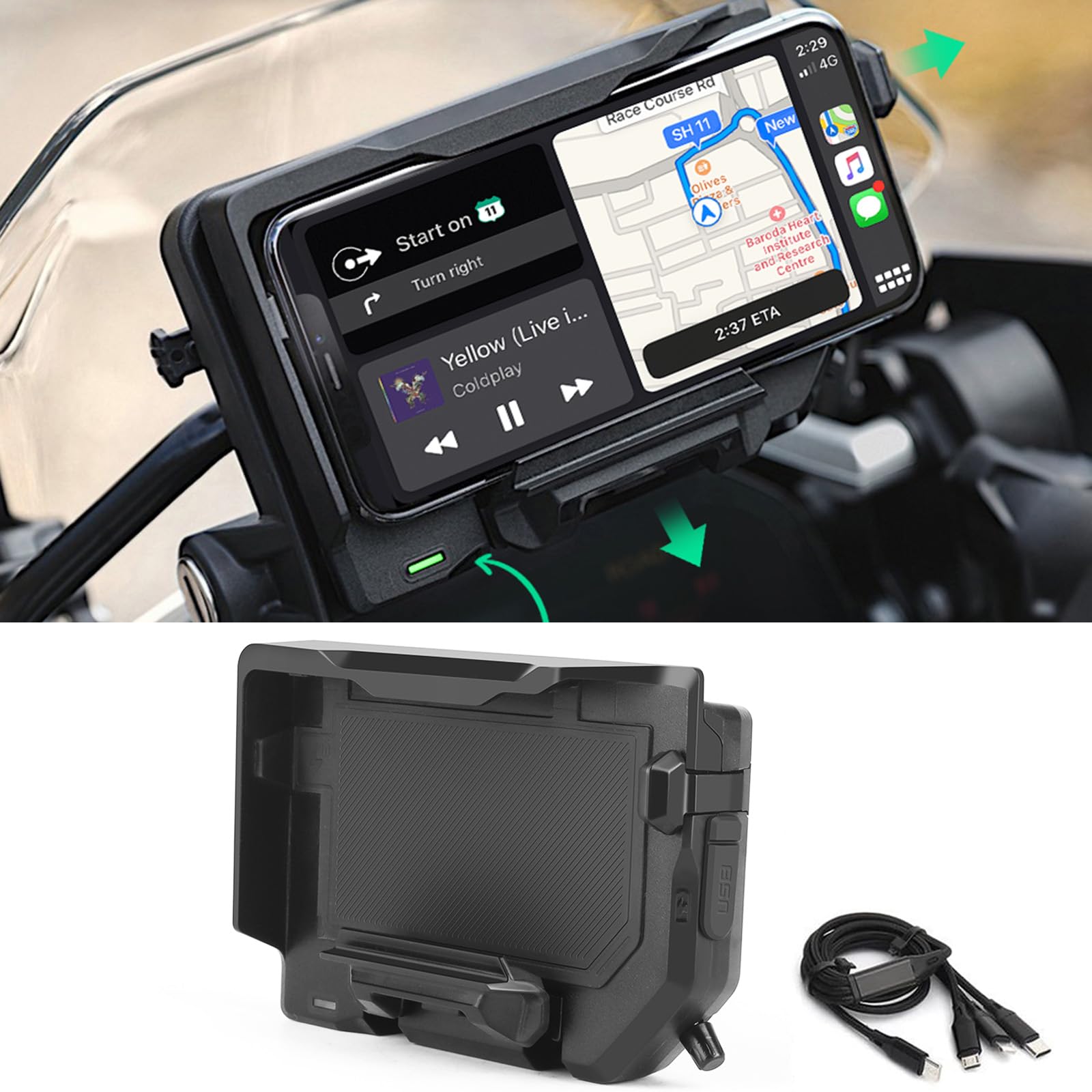 RUNNING PANTHER Motorcycle Phone Mount - 15W Wireless Charger & USB-C Fast Charging, Waterproof Phone Holder for BMW R1200GS/R1250GS/ADV/S1000XR/F750GS/F850GS - Perfect for GPS Navigation & Adventure Riding