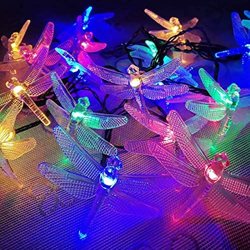 Dragonfly Solar String Lights Outdoor 23 Ft 50 LED Waterproof Fairy Lights with 8 Lighting Modes - Solar Powered Garden Lights for Yard, Lawn, Patio, Grass, Wedding & Christmas Decoration (Multicolor) - Perfect for Backyard Parties, Romantic Evenings and Holiday Festivities