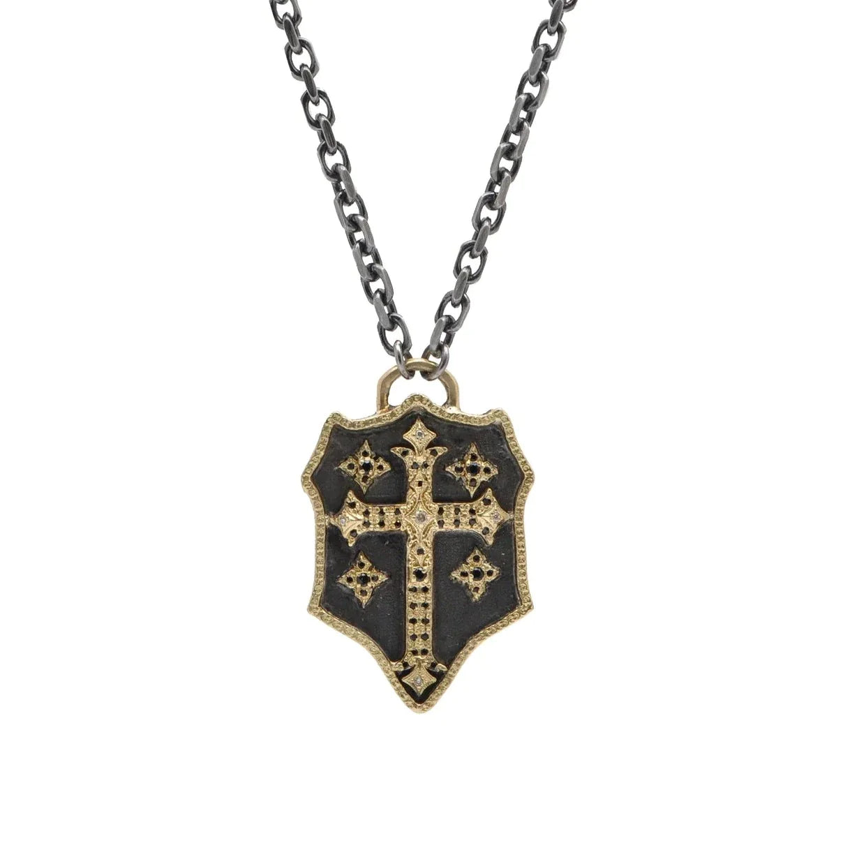 Cross Shield Necklace for Women - Stainless Steel Religious Pendant with 18