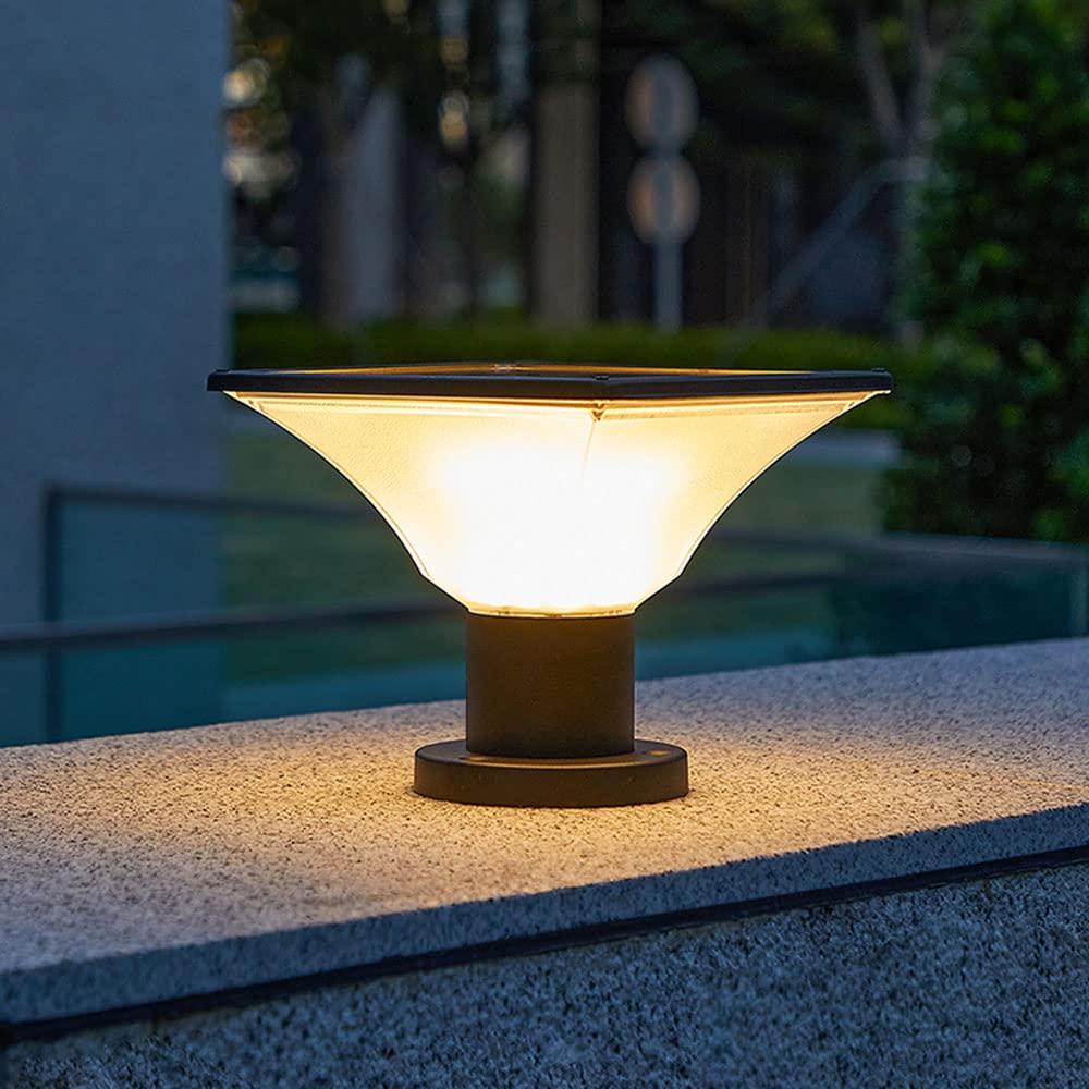 SHUANF Solar LED Modern Outdoor Post Cap Lights - Auto On/Off Waterproof Pillar Lights for Fence, Deck & Garden - Minimalist Design for Patio, Pathway & Landscape Lighting (Set of 2) - Perfect for Evening Ambiance & Home Decoration