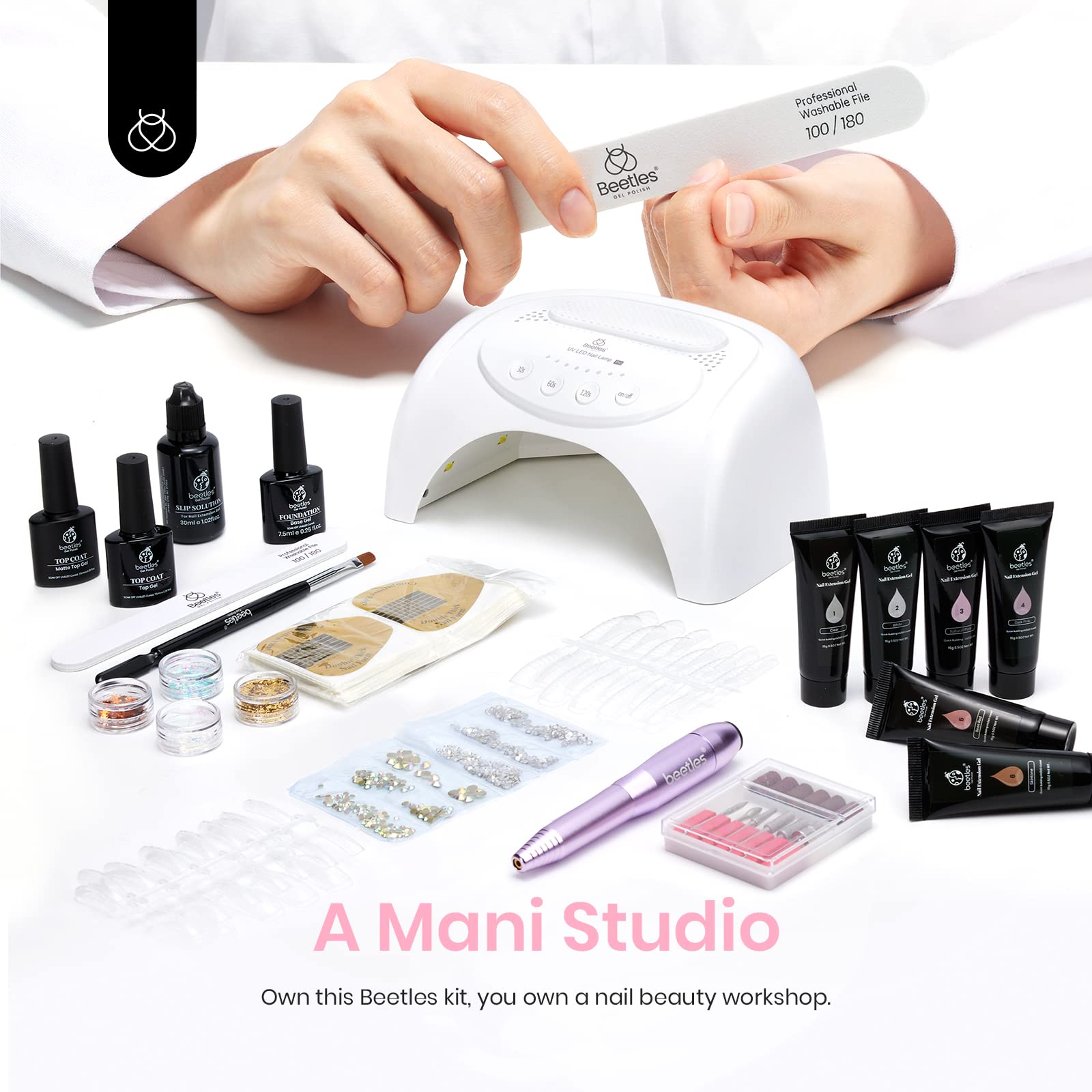 Beetles 6PCS Poly Nail Gel Kit with Nail Drill - French Manicure & Nail Extension for Professionals