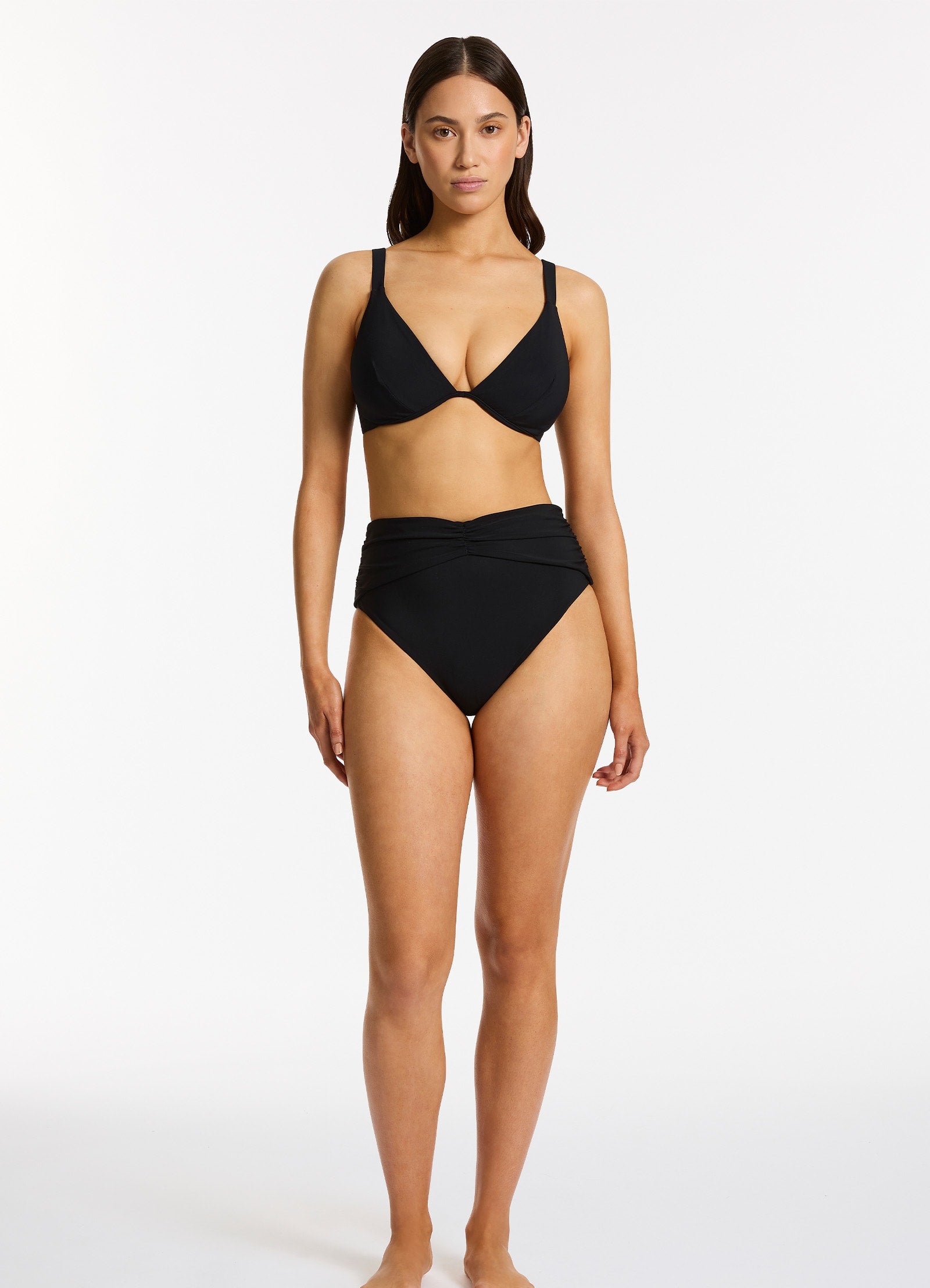 Jetset High Waist Ruched Bikini Bottom - Black | Swimwear for Women | Perfect for Beach Vacations & Pool Parties