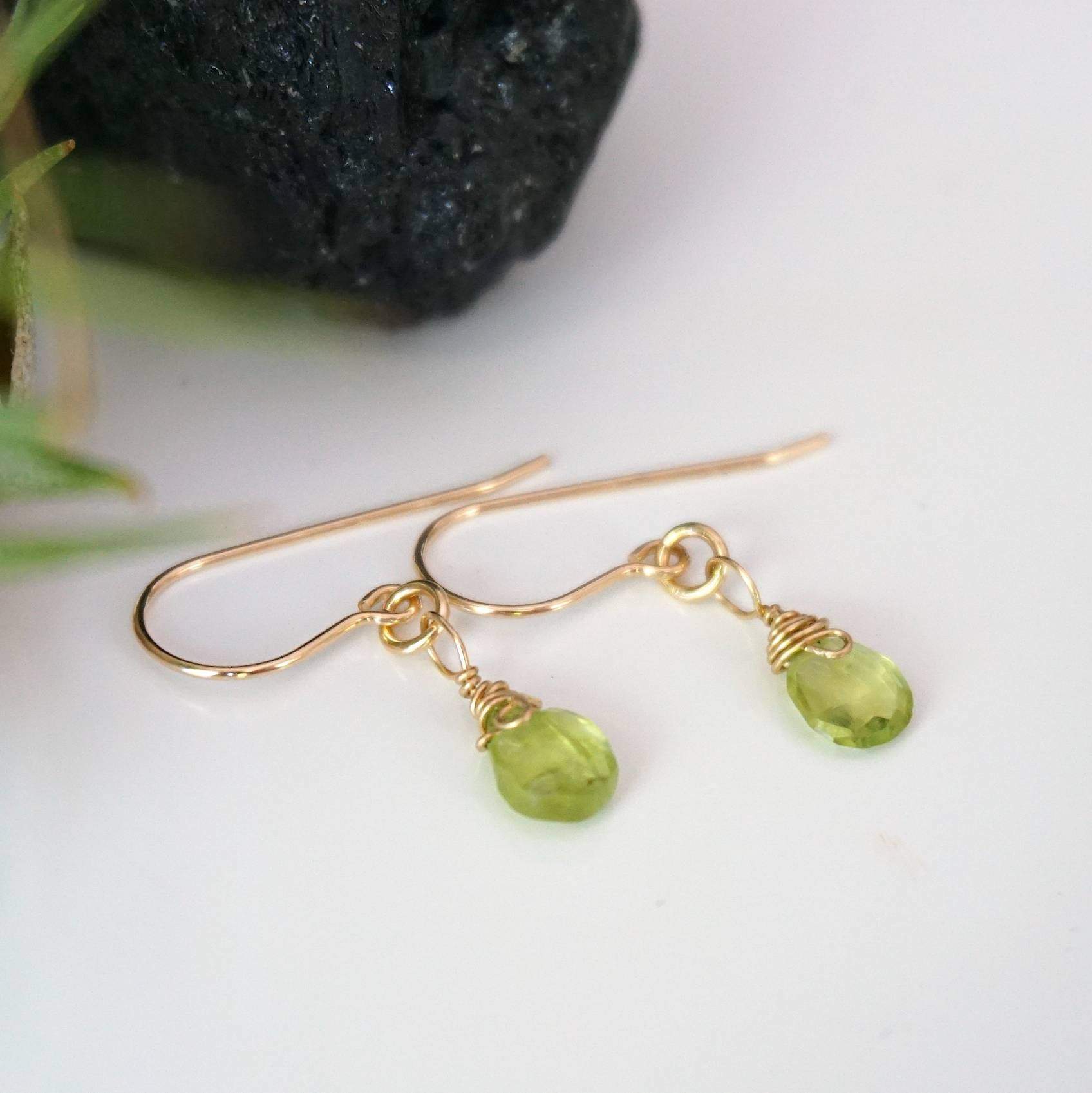 Peridot Earrings for Women - 14k Gold Filled Teardrop Dangle Earrings | Perfect for Weddings, Parties & Everyday Elegance
