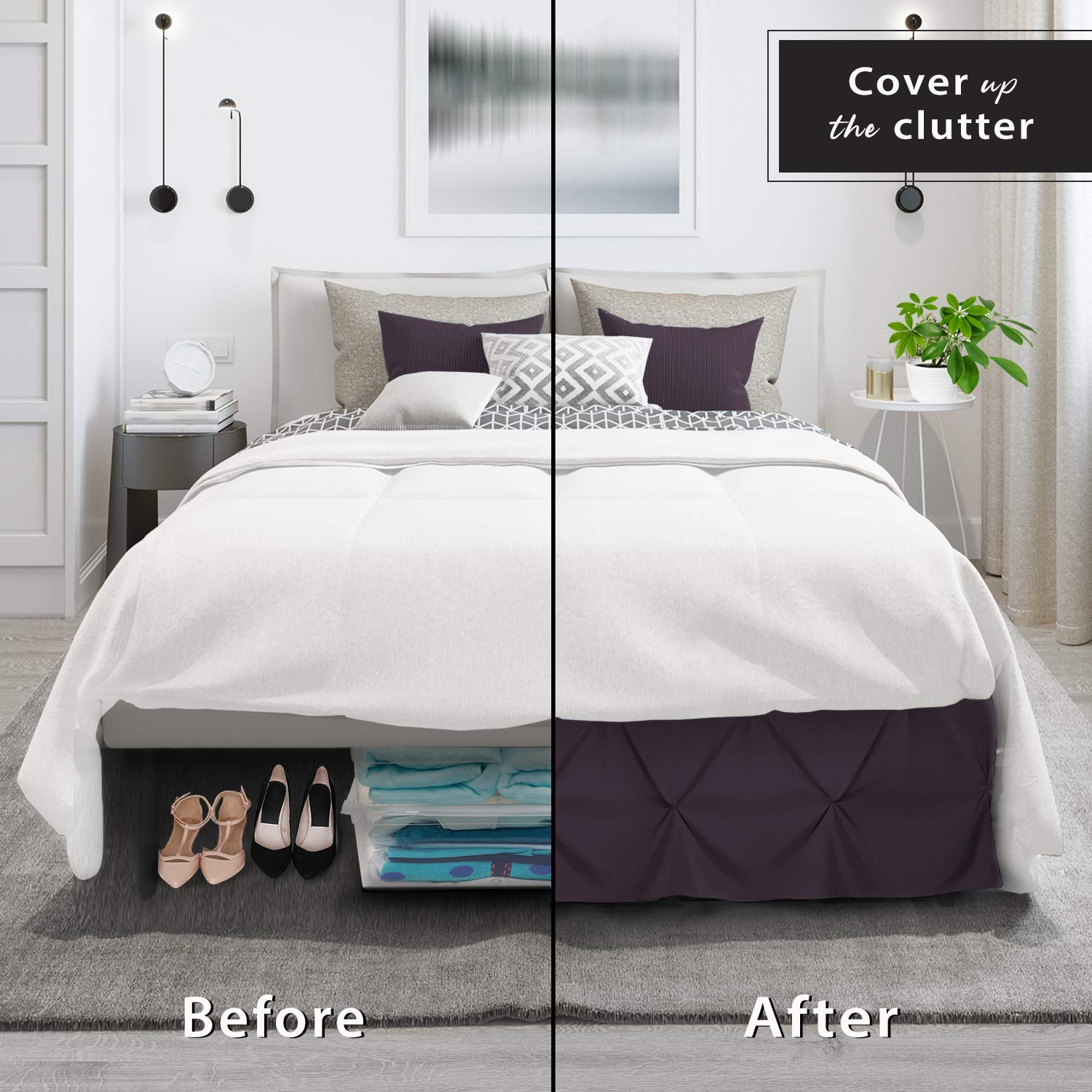 Premium Purple Pinch Pleat Queen Bed Skirt - 14 Inch Drop Hotel Quality Microfiber Bedskirt for Queen Size Beds | Perfect for Home Decor, Guest Rooms & Luxury Bedroom Styling