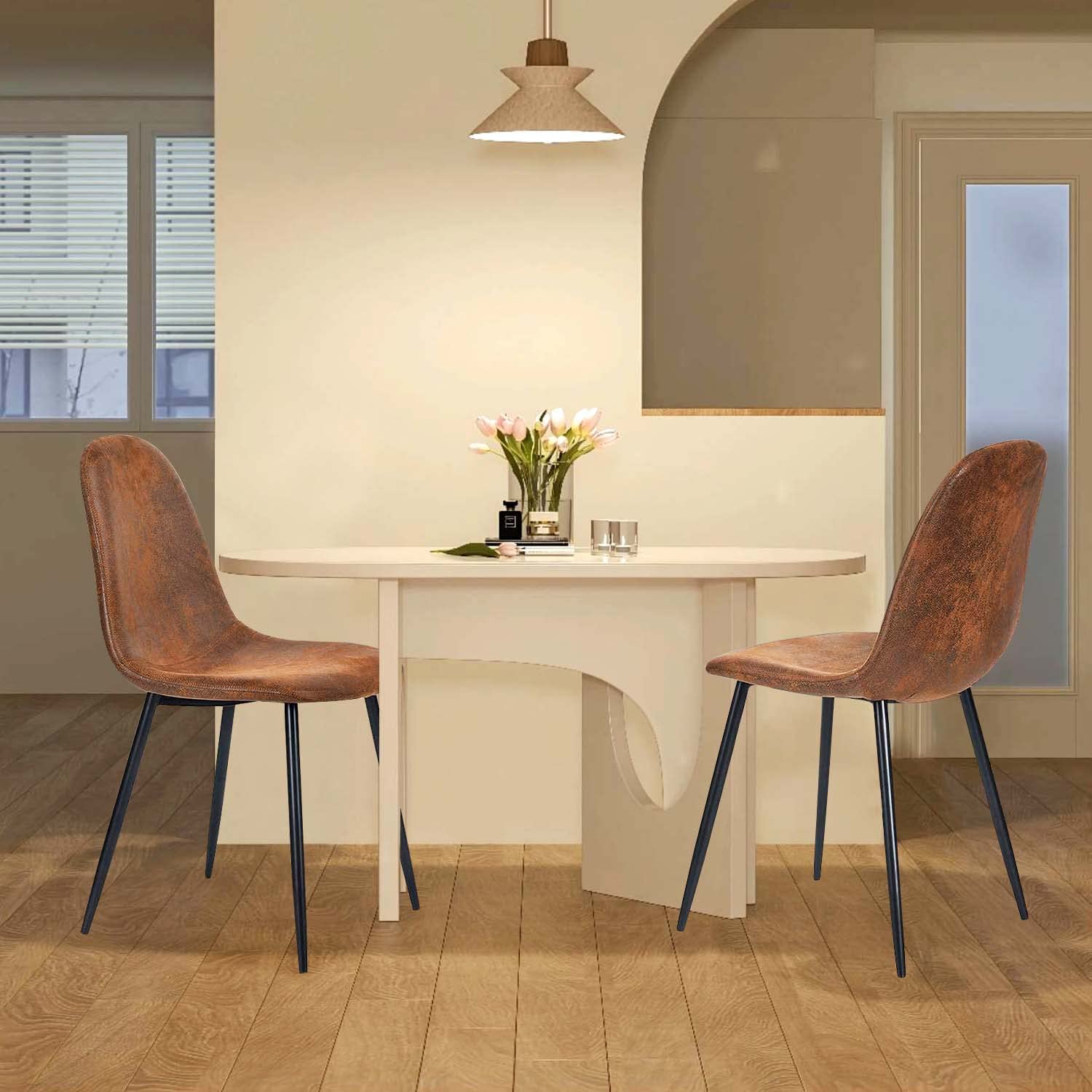 Homy Casa Mid Century Modern Dining Chairs Set of 4 - Dark Brown Upholstered Kitchen & Dining Room Chairs with Black Legs (16.9