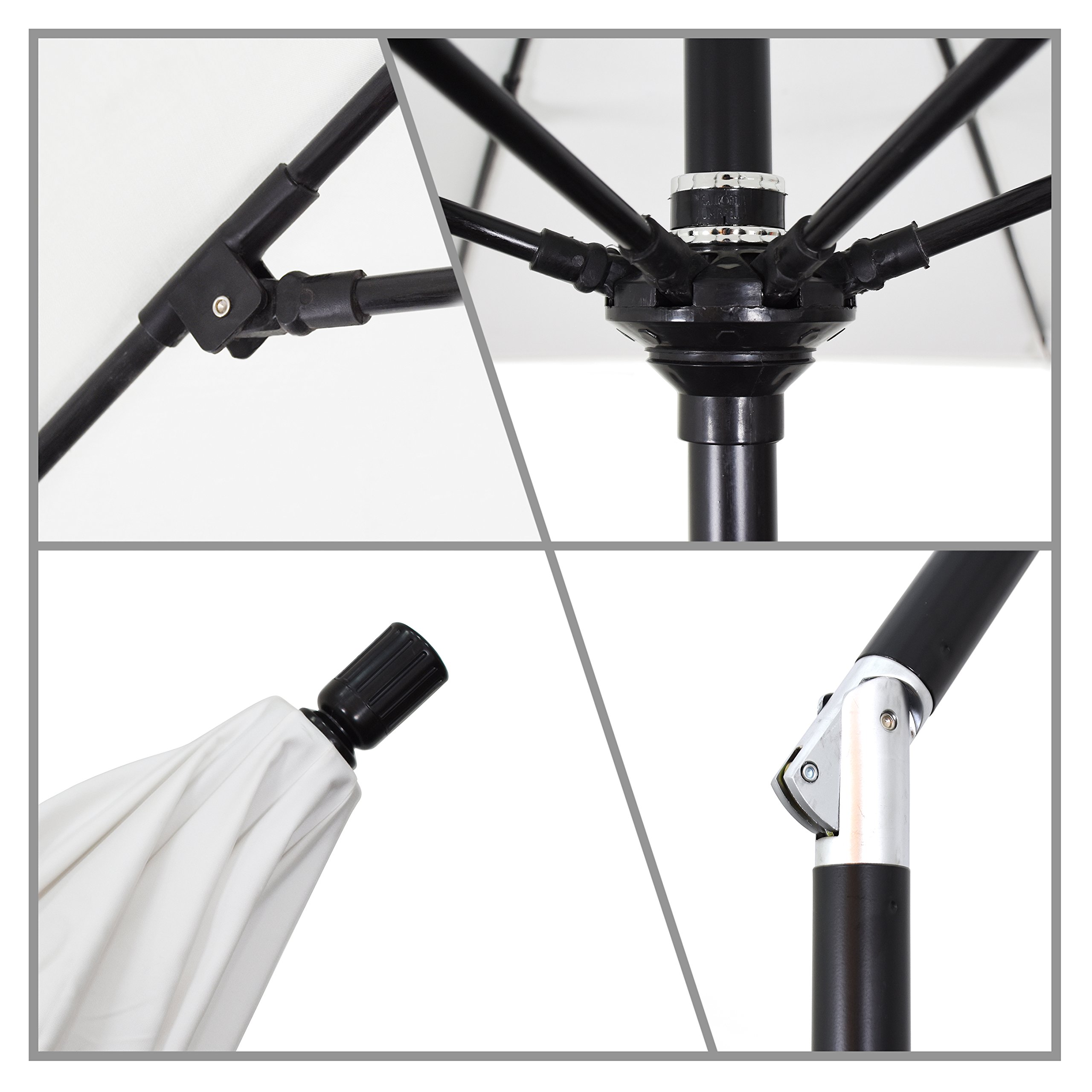 11' Round California Umbrella with Crank Lift & Tilt Collar - Aluminum Pole & Fiberglass Ribs - Sunbrella Dolce Oasis Black Patio Umbrella - Perfect for Poolside, Backyard, and Outdoor Dining Areas