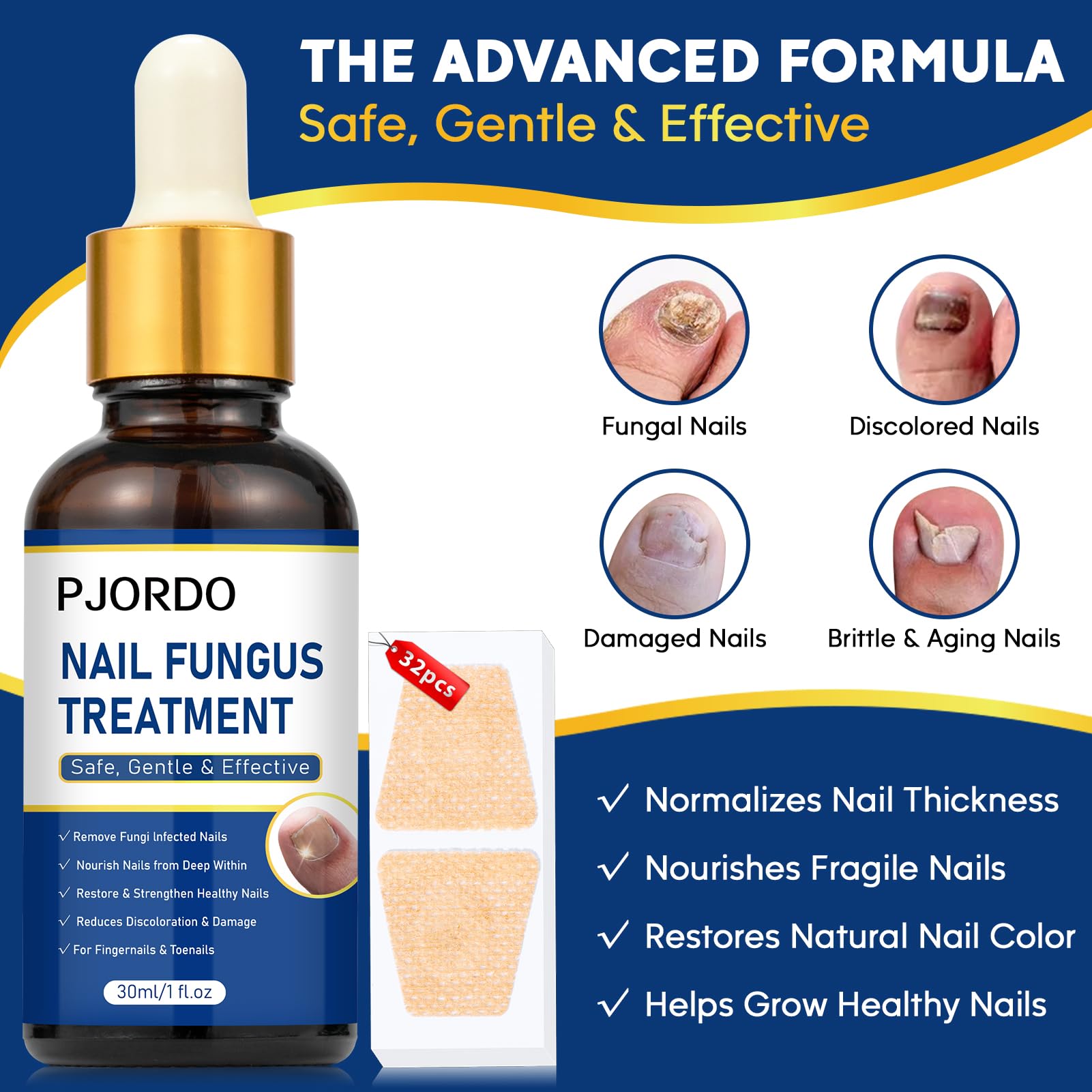 Extra Strength Toenail Repair Treatment with 32 Nail Patches - Fungal Nail Solution for Toenails & Fingernails - Fixes Athlete's Foot, Thickened & Discolored Nails - Ideal for Gym, Pool & Sports Locker Rooms