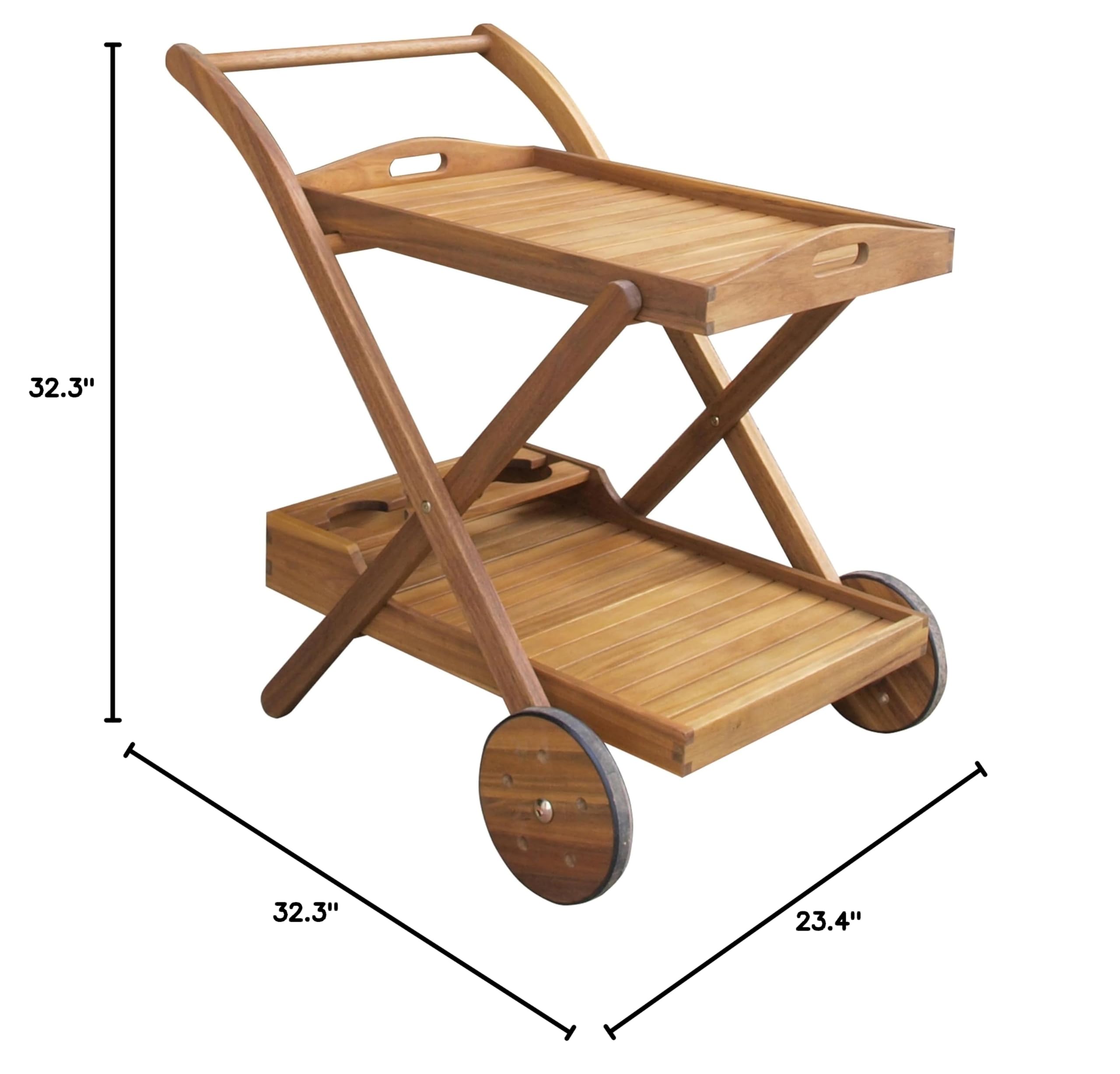 Leigh Country TX 36390 Wooden Serving Cart with Removable Tray - Rustic Brown Kitchen & Dining Utility Cart for Entertaining, Bar, Living Room or Outdoor Use