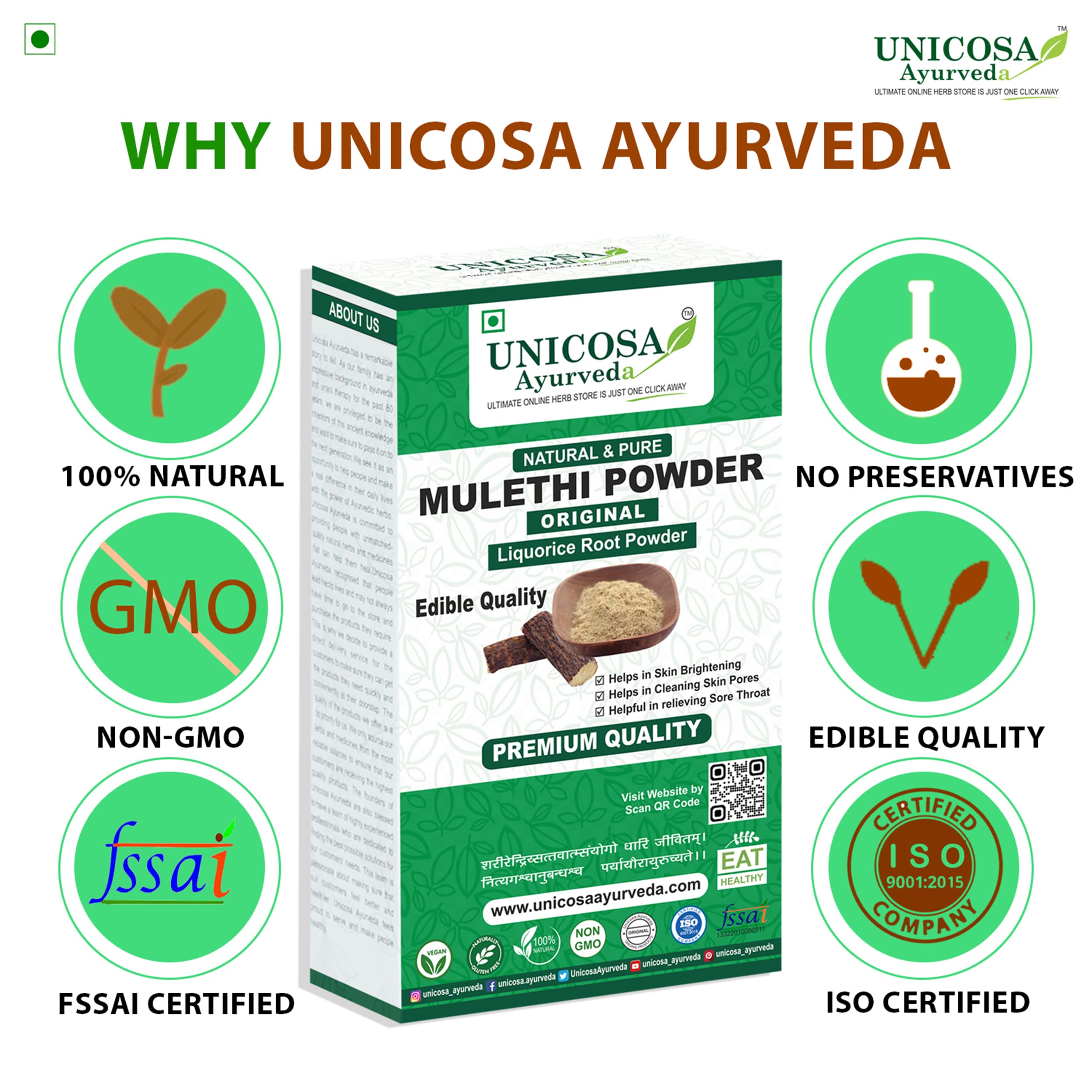 UNICOSA Ayurvedic Natural Mulethi Powder (Licorice Root Powder) 200g - Skin Whitening, Hair & Face Care | Yashtimadhu for Glowing Skin & Healthy Hair | Perfect for DIY Beauty Masks & Herbal Teas