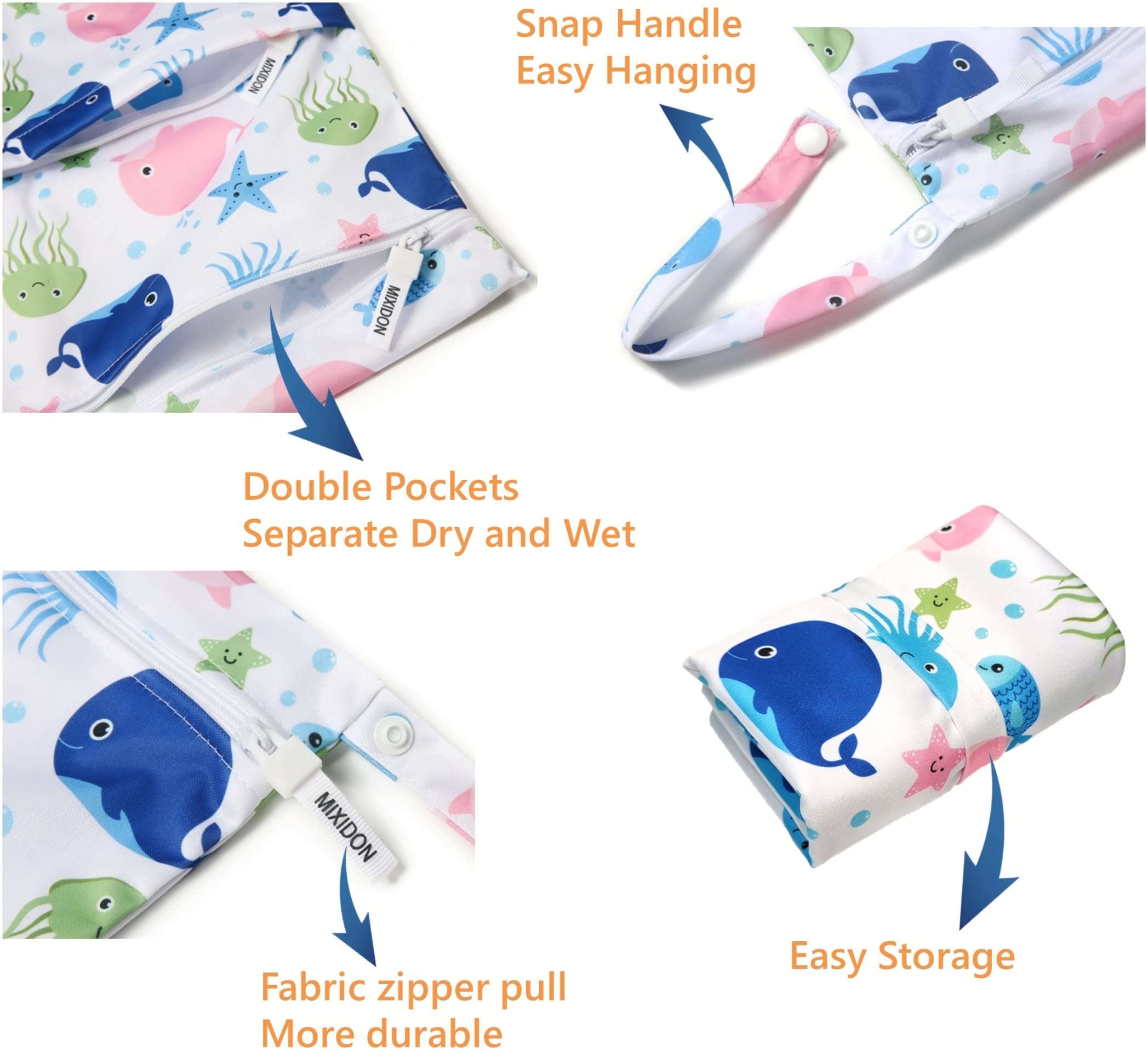 MIXIDON Waterproof Wet Dry Bag for Swimsuits, Baby Clothes & Diapers - Reusable Travel Organizer for Beach, Pool & Outdoor Activities (6 Stylish Patterns)