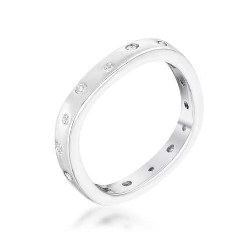 0.23Ct Rhodium Plated Cubic Zirconia Square Stackable Band Ring for Women - Perfect for Stacking, Layering & Everyday Elegance