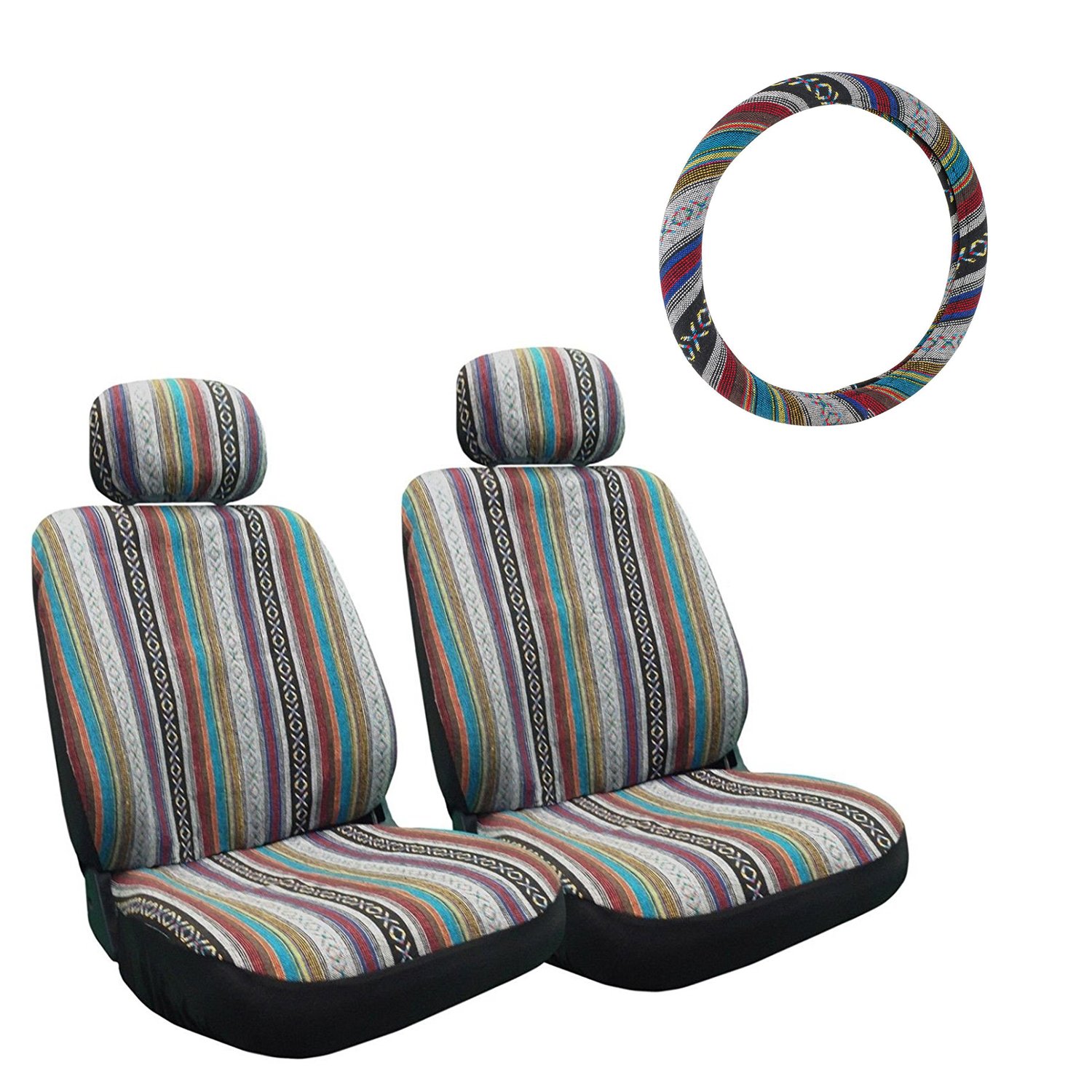 Universal Baja Front Low Back Seat Covers with Steering Wheel Cover 14.5