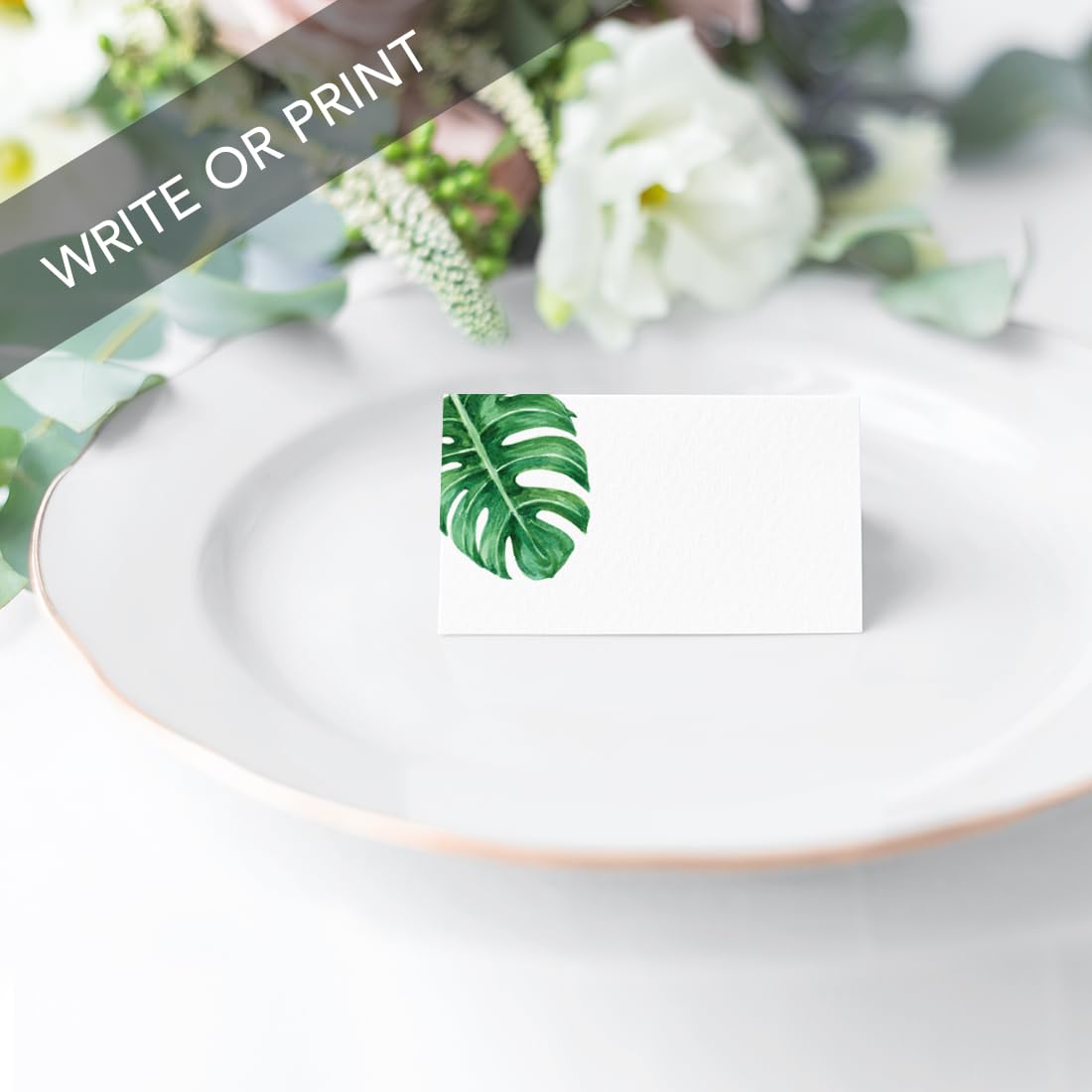 Premium Tropical Monstera Leaf Place Cards - 56 Pack (2 x 3.5 Inches) for Wedding Table Settings, Party Seating & Name Cards | Elegant Blank Table Tent Cards for Events, Dinner Parties & Bridal Showers