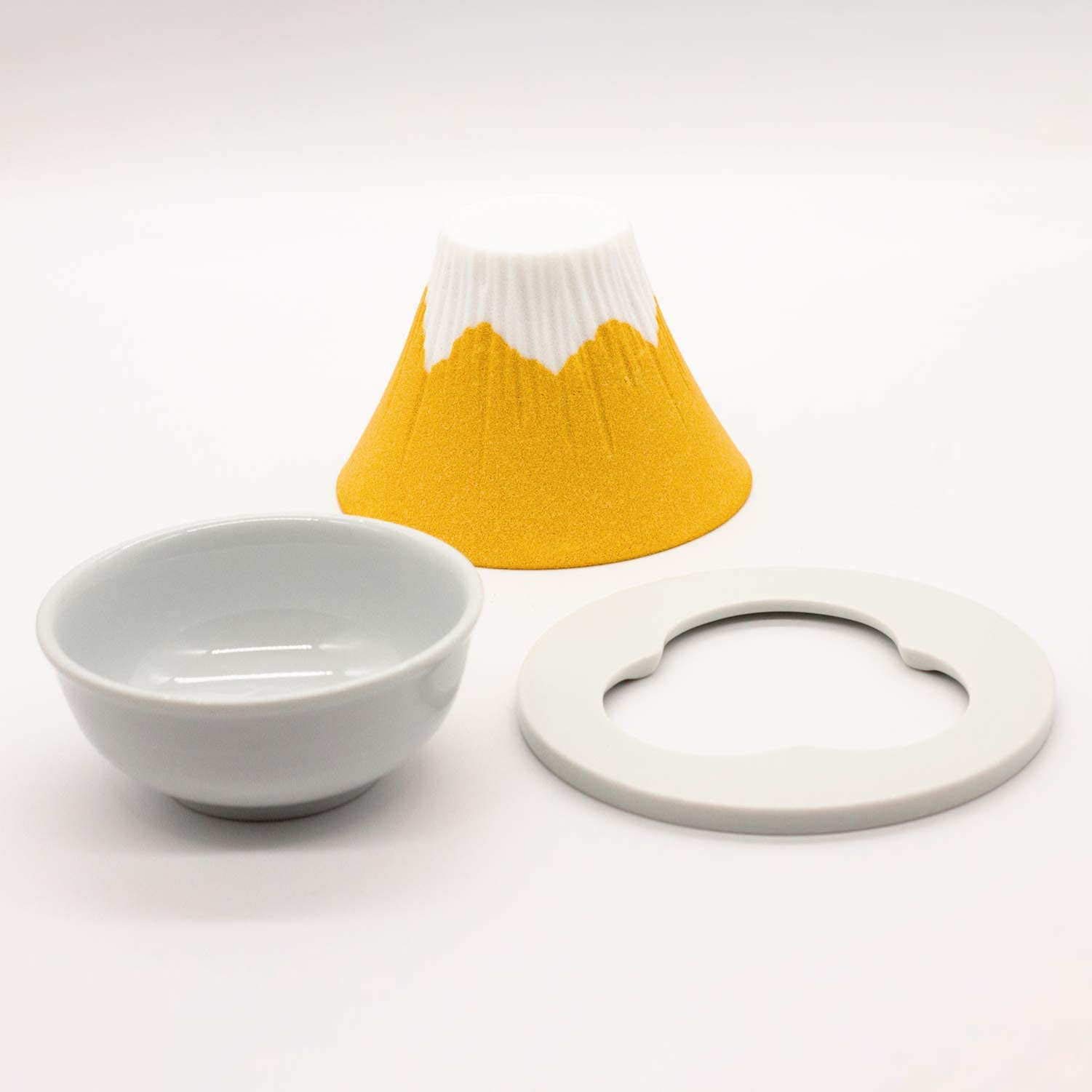Premium Fuji Ceramic Coffee Filter Dripper with Dedicated Base & Saucer - Yellow | Japanese-Style Pour Over Coffee Maker for Home, Office & Cafe Brewing