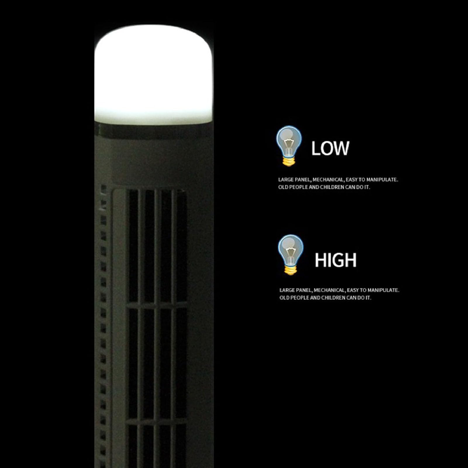 Bladeless Tower Fan with LED Light - 36 Inch Floor Standing Cooling Fan for Home, Bedroom & Office - Quiet & Energy Efficient Air Circulator - Perfect for Summer, Indoor Use & Small Spaces (Black)