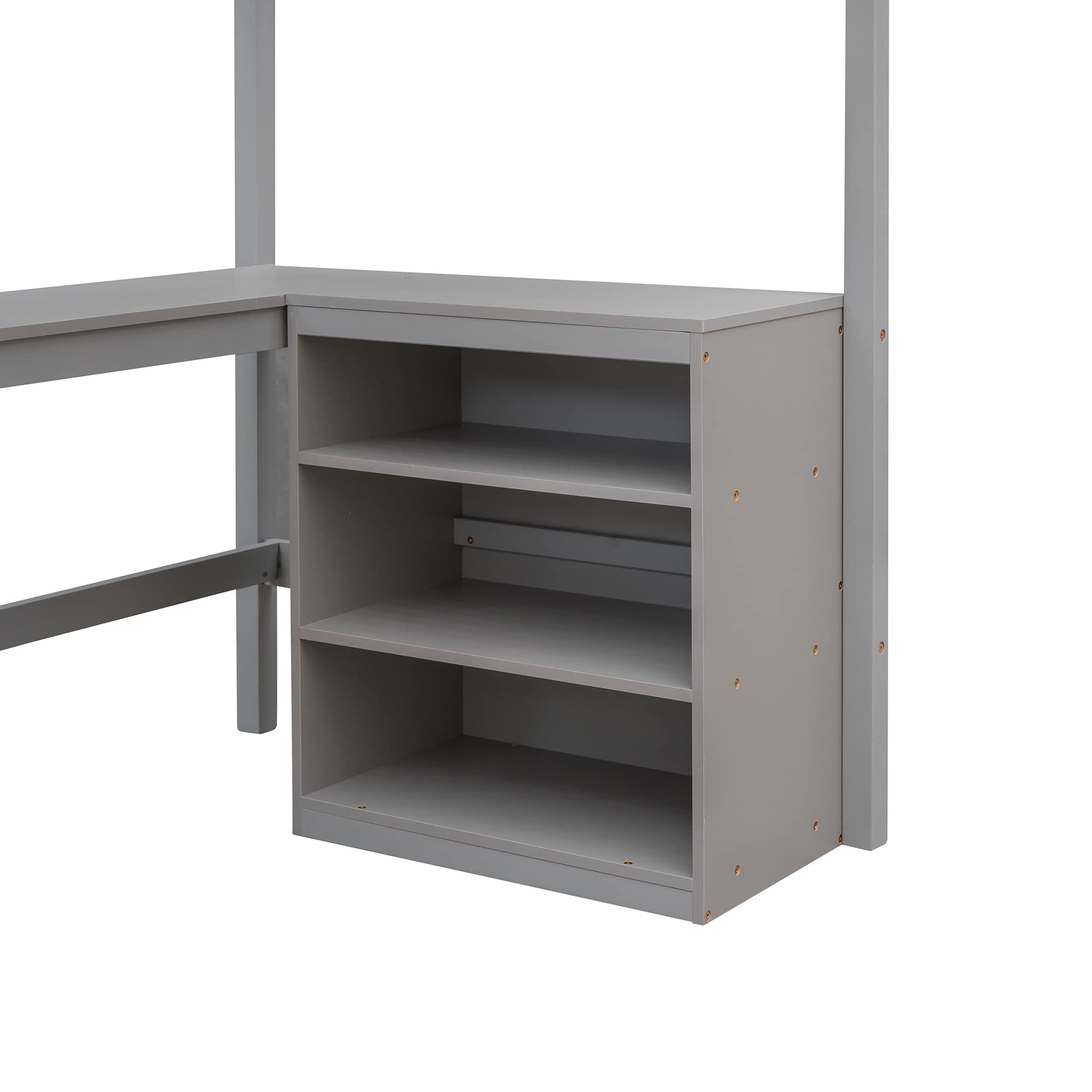 SOFTSEA Twin Loft Bed with Built-in Desk & Storage Shelves - Sturdy Wooden Bunk Bed Frame for Kids, Teens, Boys & Girls - Space-Saving Dorm Furniture in Modern Gray - Perfect for Small Bedrooms, Studio Apartments & College Dorms