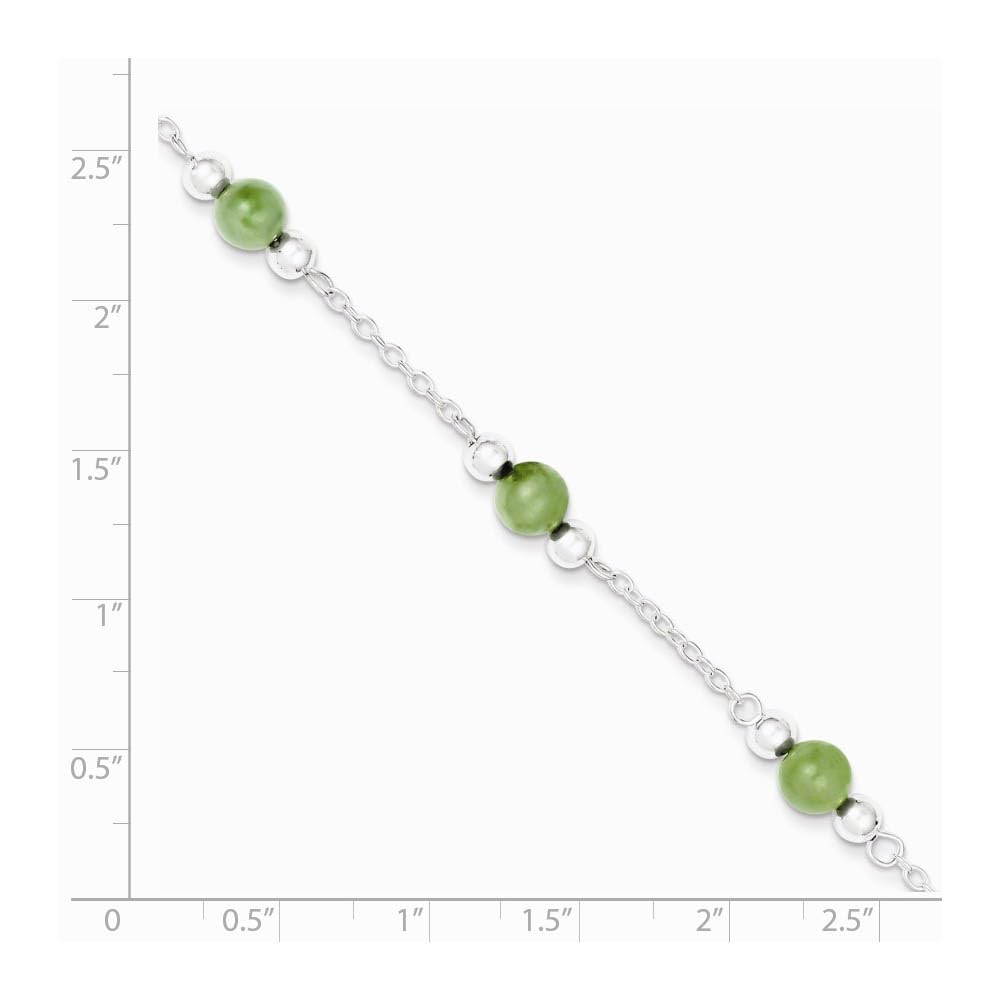 Elegant Green Jade Beaded Anklet - 9 Inch Rhodium-Plated Sterling Silver Black Bow Jewelry for Women | Perfect for Beach Weddings, Boho Fashion & Everyday Wear