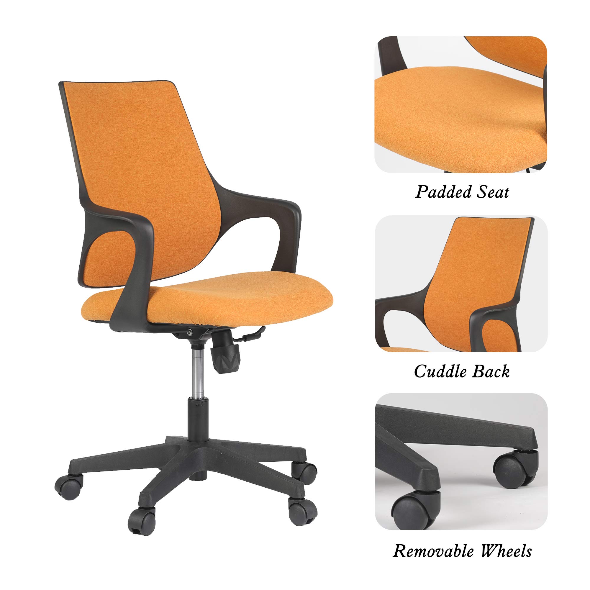 Ergonomic Mid Back Office Chair - Adjustable Height, Swivel & Cuddle Back Design with Padded Seat for Home Office (Orange) - Perfect for Long Work Hours & Gaming Sessions