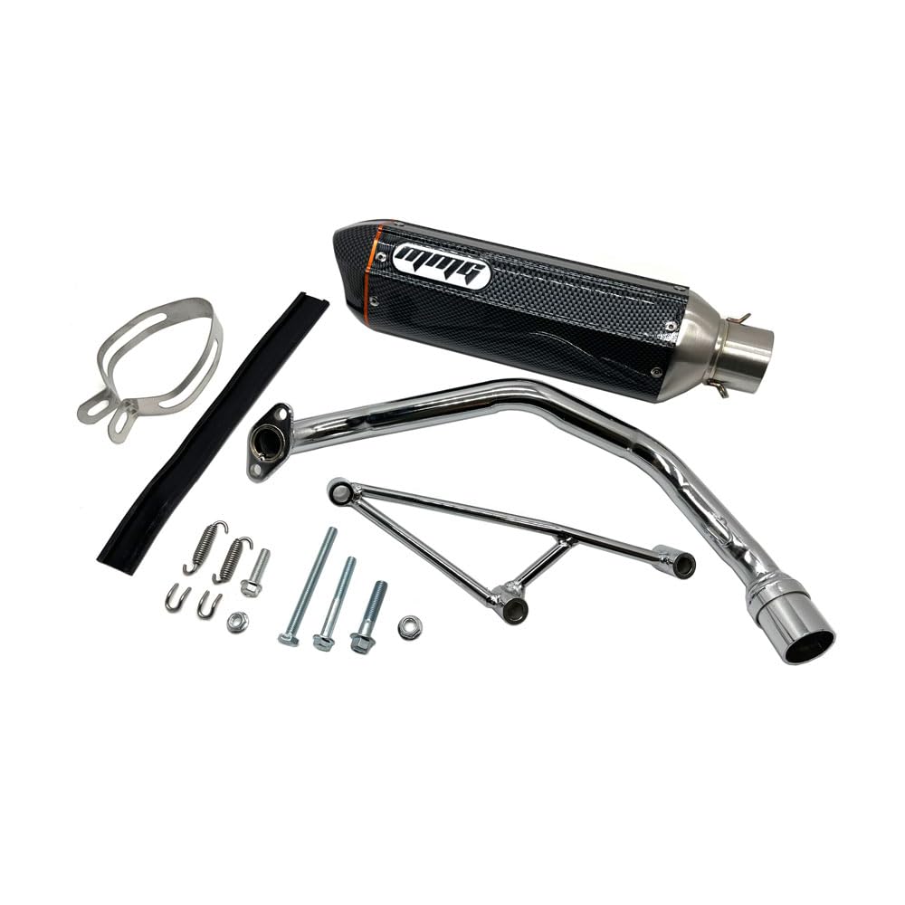 MMG Performance Exhaust Muffler for GY6 125cc 150cc 4-Stroke Scooters - Carbon Fiber Finish - High Flow Stainless Steel - Enhanced Power & Sound - Perfect for Street Riding & Commuting