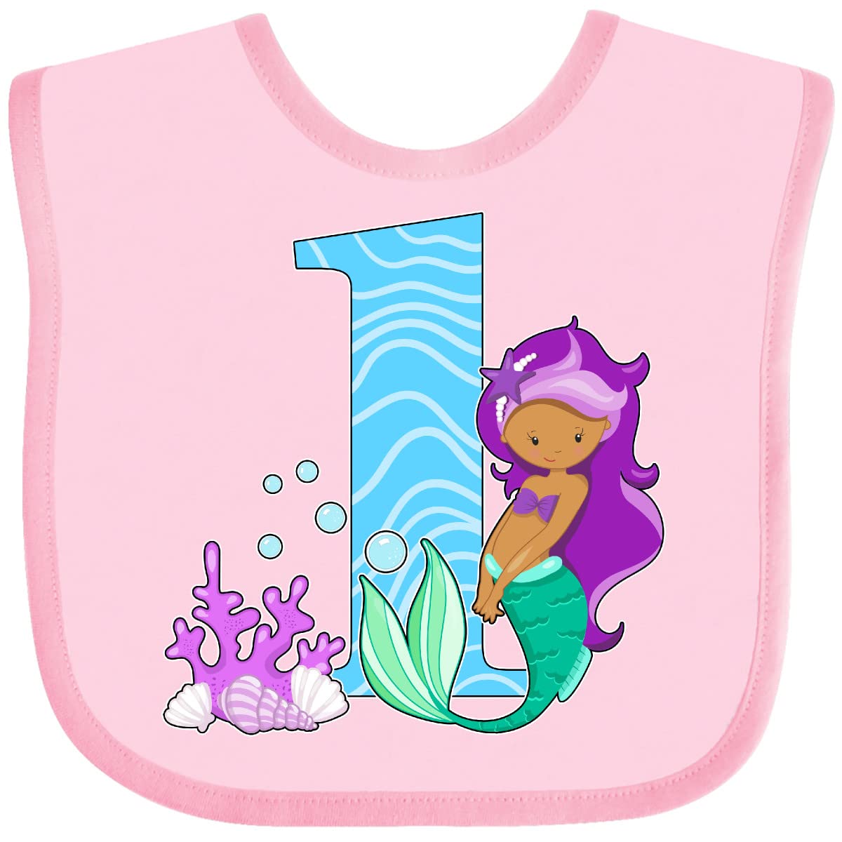 Inktastic First Birthday Mermaid Baby Bib - Adorable & Absorbent for Girls' 1st Birthday Party, Feeding Time & Photo Shoots