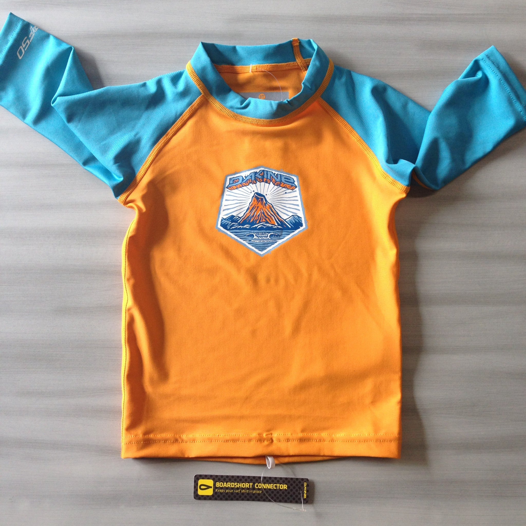 Dakine Toddler Rash Guard 3/4 Sleeve UV Protection Swim Shirt - Orange/Blue for Boys & Girls - Perfect for Beach, Pool & Outdoor Water Activities