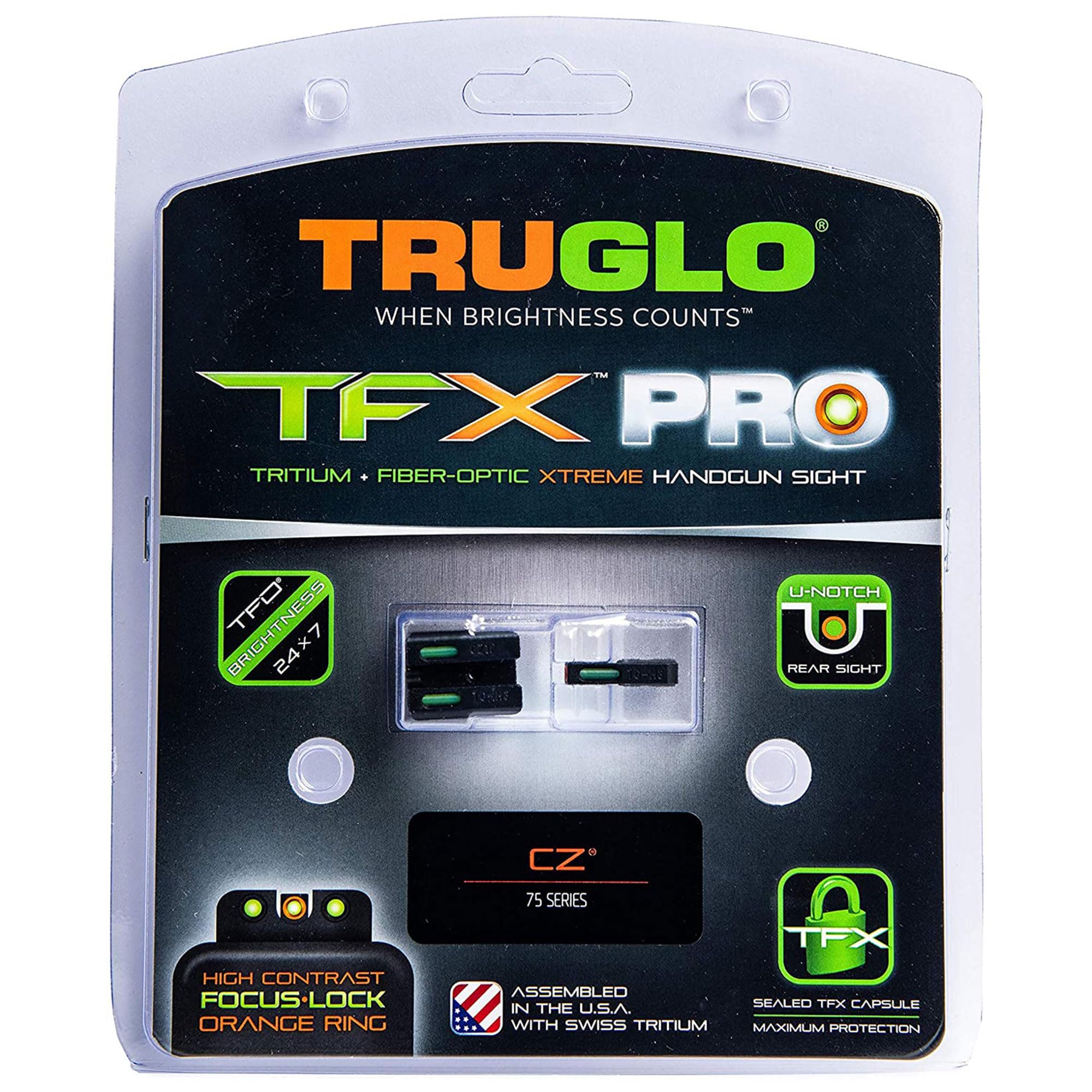 TruGlo TFK Pro Fiber Optic & Tritium Handgun Sights (3 Pack) - Fortress Finish Protection, Angled Rear Sight for CZ 75 Pistols - Perfect for Low Light Shooting, Tactical Training & Home Defense