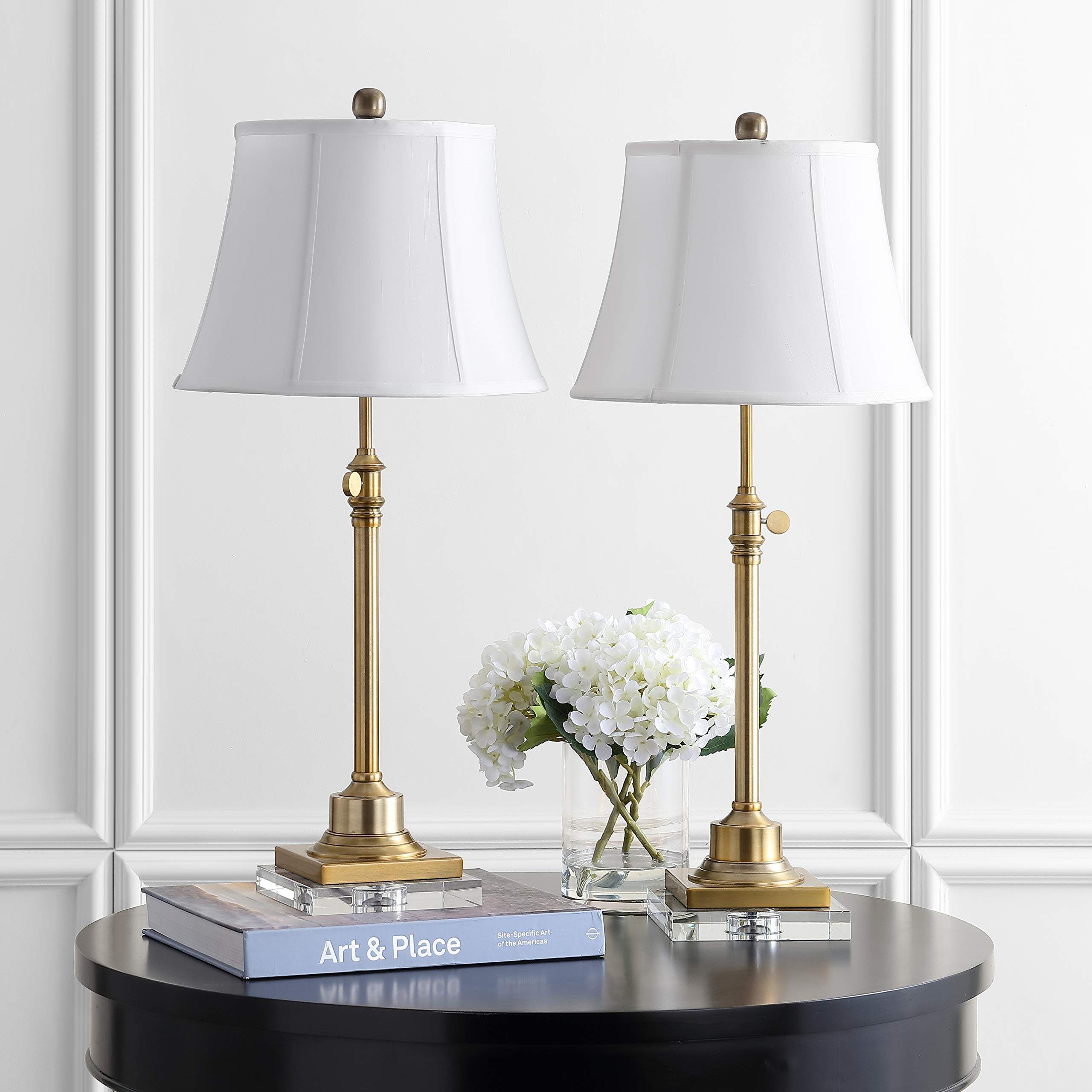 SAFAVIEH Callen Crystal & Brass Gold Adjustable Table Lamp Set of 2 - 21-31 Inch Modern Lighting for Bedroom, Living Room, Home Office & Nightstand (LED Bulbs Included) | Elegant Home Decor & Reading Light