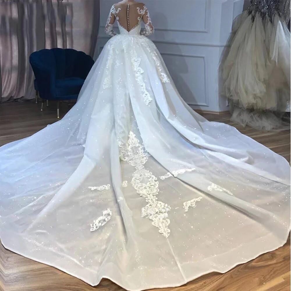 Elegant Mermaid Wedding Dresses for Bride - Long Sleeve Beaded Bridal Gowns with Detachable Train | Perfect for Beach, Church & Formal Weddings