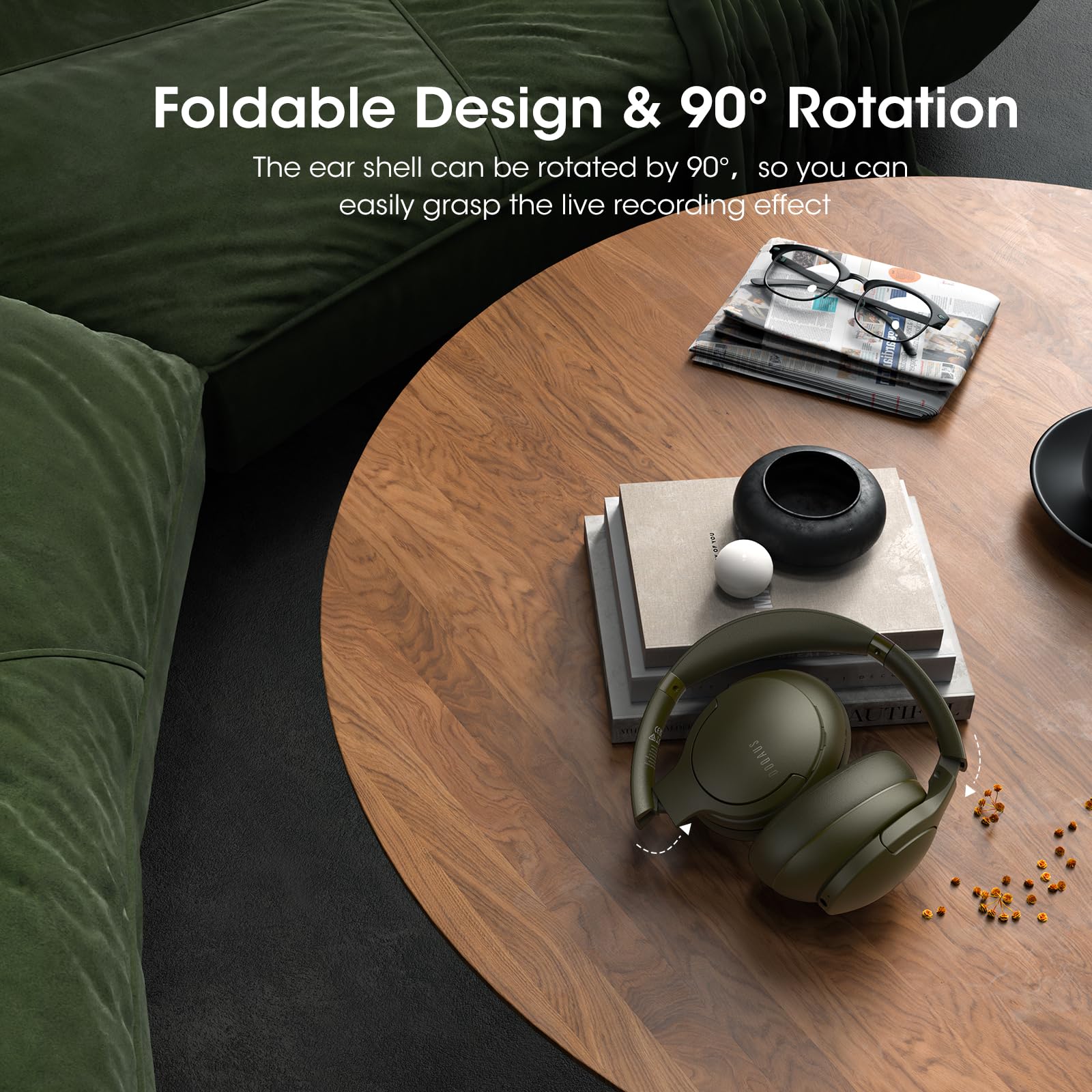 DOQAUS Wireless Bluetooth Headphones Over Ear with 90H Playtime, HiFi Stereo Sound, Deep Bass & Built-in Mic - Foldable Lightweight Headset with 3 EQ Modes for iPhone, Android, PC - Perfect for Travel, Office, Gym & Home Use (Green)