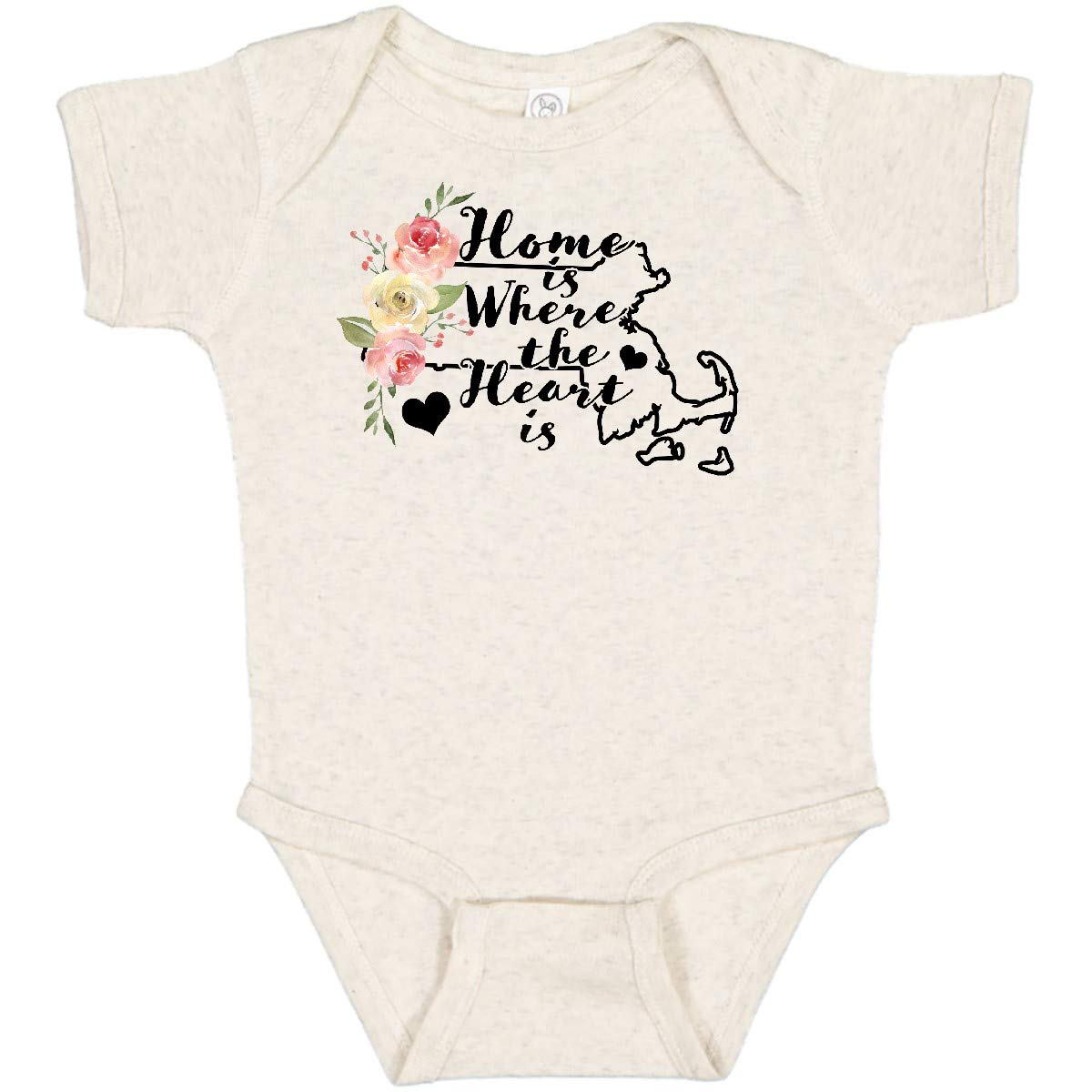 Inktastic Massachusetts Home is Where The Heart is Watercolor Baby Bodysuit - Soft Cotton Onesie for Newborns, Infants & Toddlers - Perfect for Family Photos, Holidays & Everyday Wear